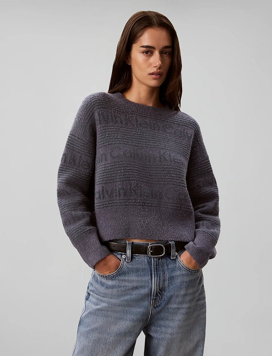 Calvin Klein Jeans - WOOLY LOGO STRIPED SWEATER - jumpers - grisaille - 0