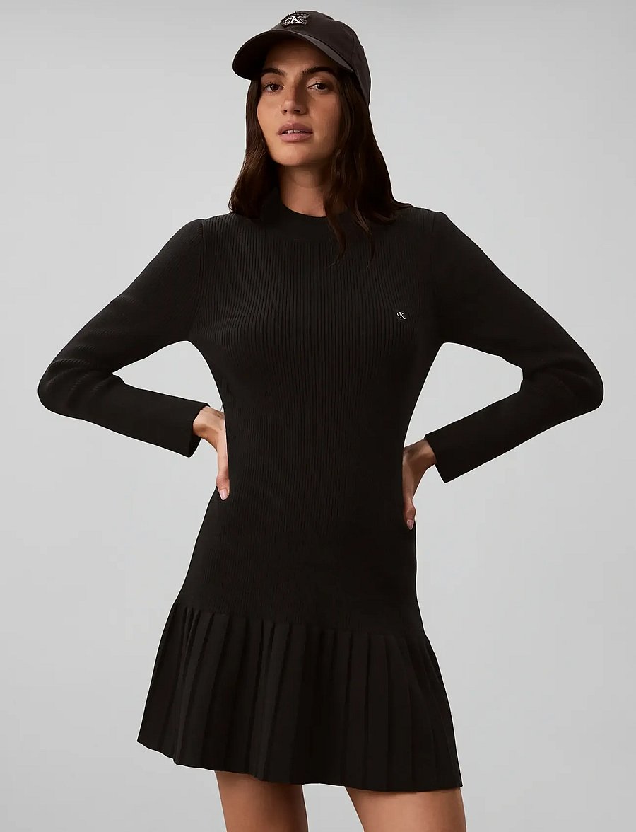 Calvin Klein Jeans - MOCKNECK LS MINIDRESS - kootud kleidid - black - 0