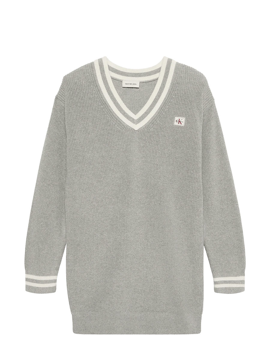 Calvin Klein Jeans - WOVEN LABEL TUNIC VNECK DRESS - strikkjoler - b10 grey heather - 1