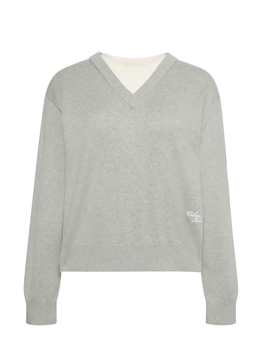 Calvin Klein Jeans - BILAYER LS TOP - stickade tröjor - b10 grey heather - 1