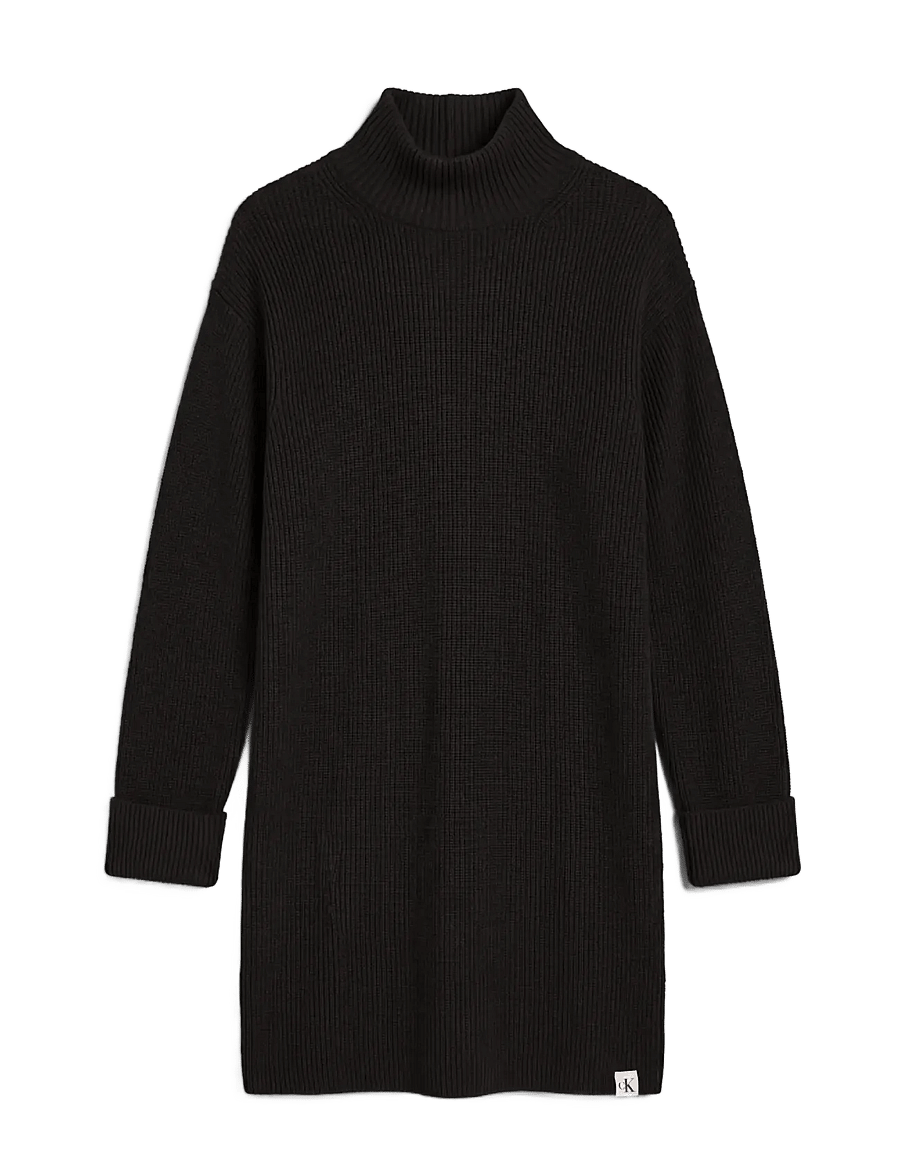 Calvin Klein Jeans - COTTON RIB DRESS - kootud kleidid - black - 1