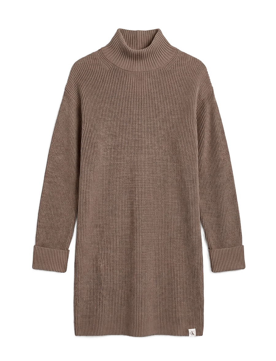 Calvin Klein Jeans - COTTON RIB DRESS - stickade klänningar - roasted cashew - 1