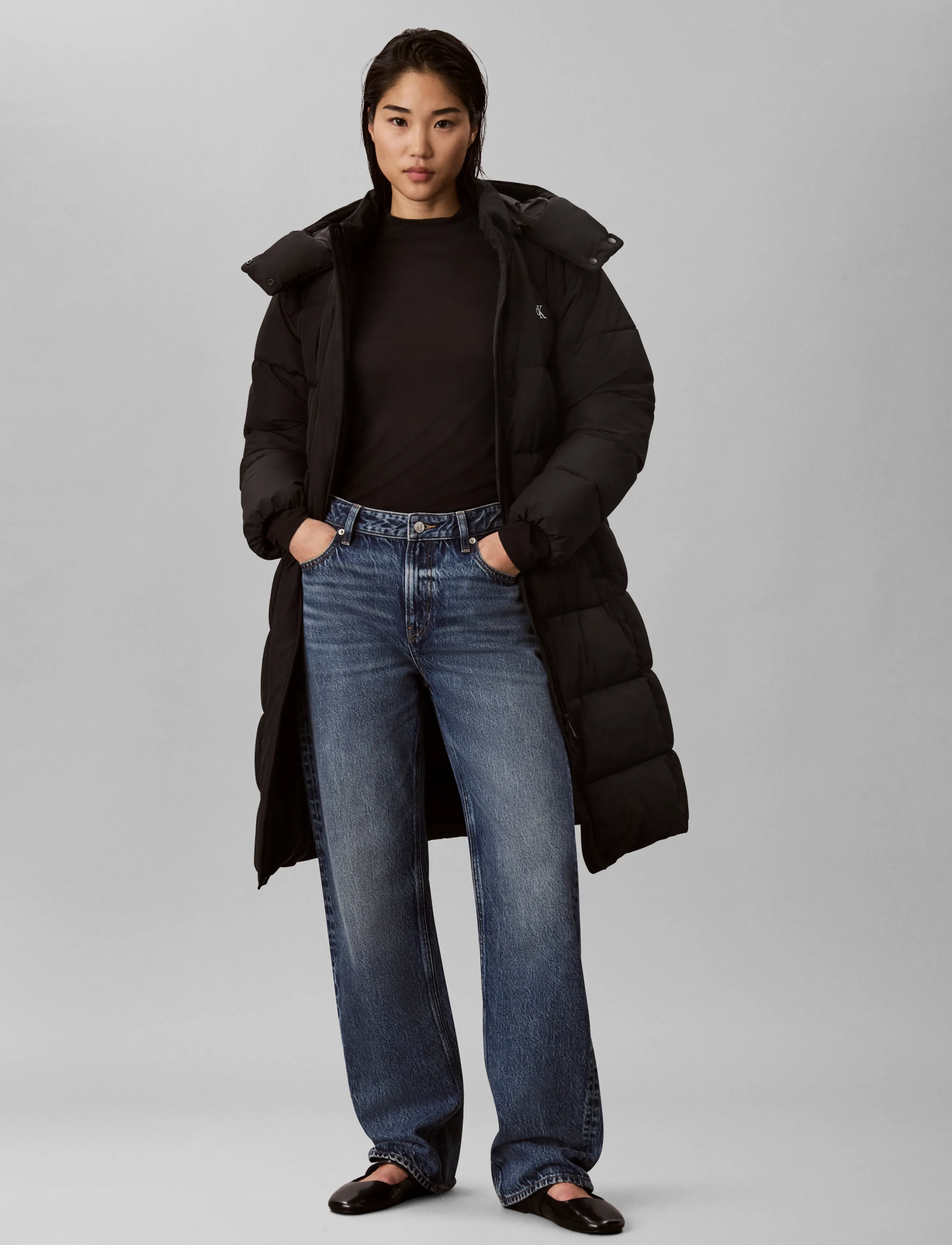 Calvin Klein Jeans Matte Mw Long Puffer, Kvinder, Lang Hættedunjakke, Sort, Str: L
