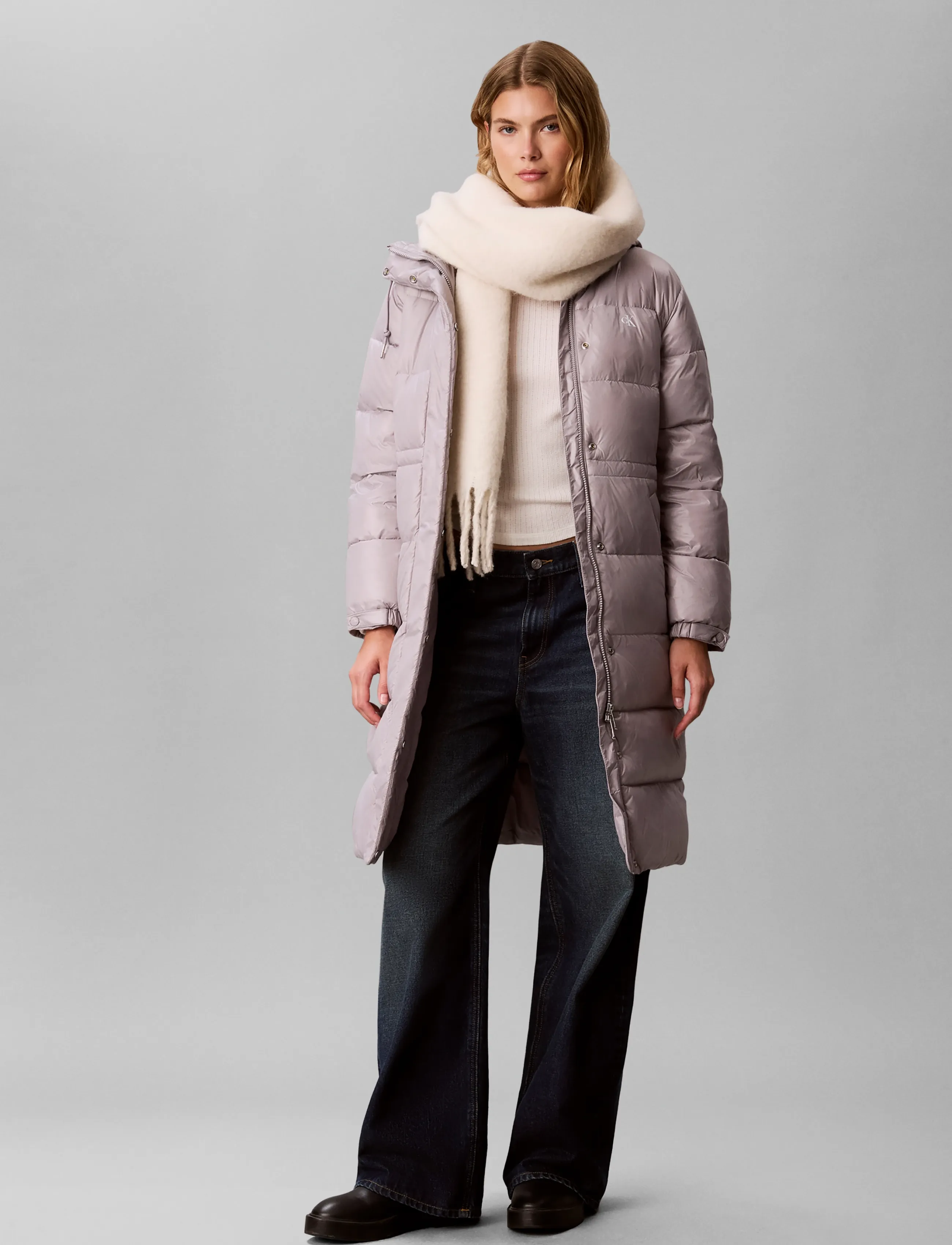 Calvin Klein Jeans SHINE MW LONG PUFFER - Calvin Klein Jeans - FLAT GRAY / purple