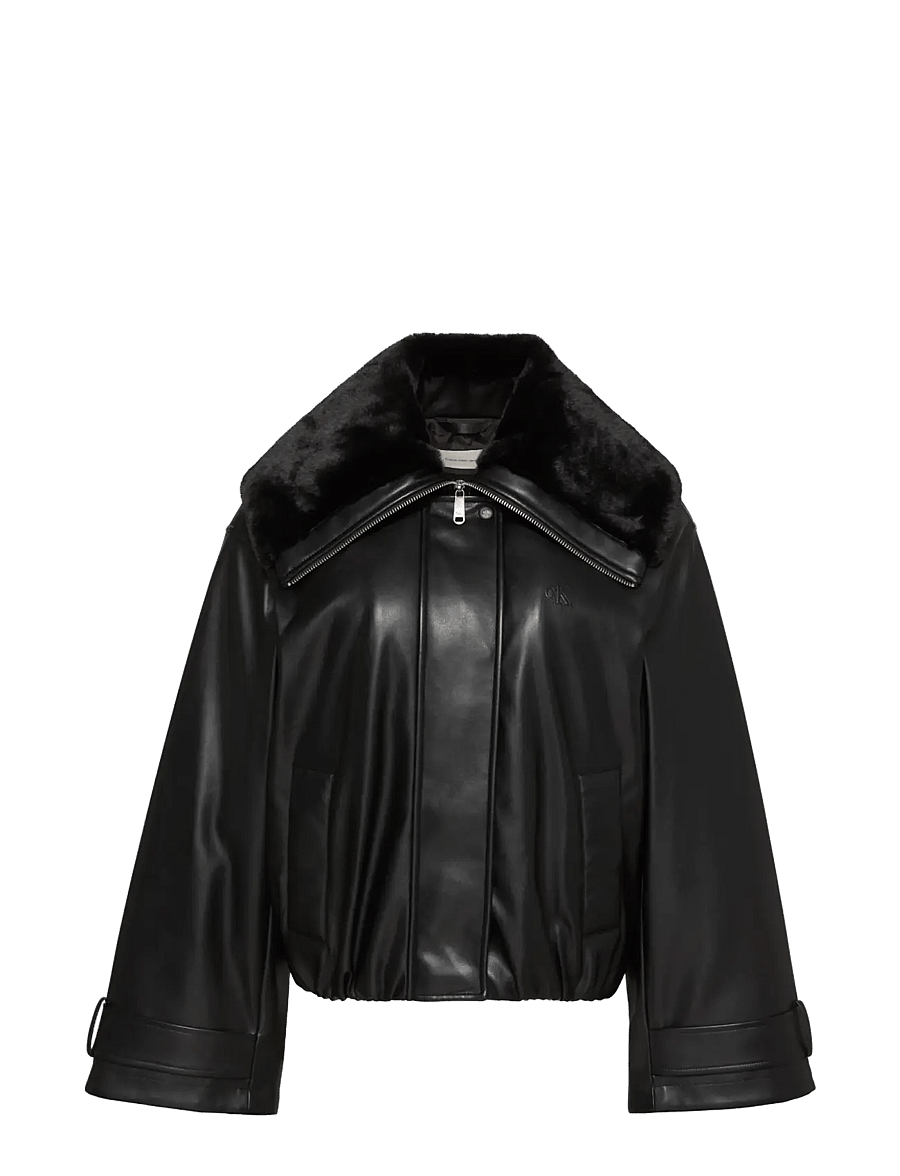 Calvin Klein Jeans - FAUX LEATHER SHORT FILLED BOMBER - winterjacken - black - 1