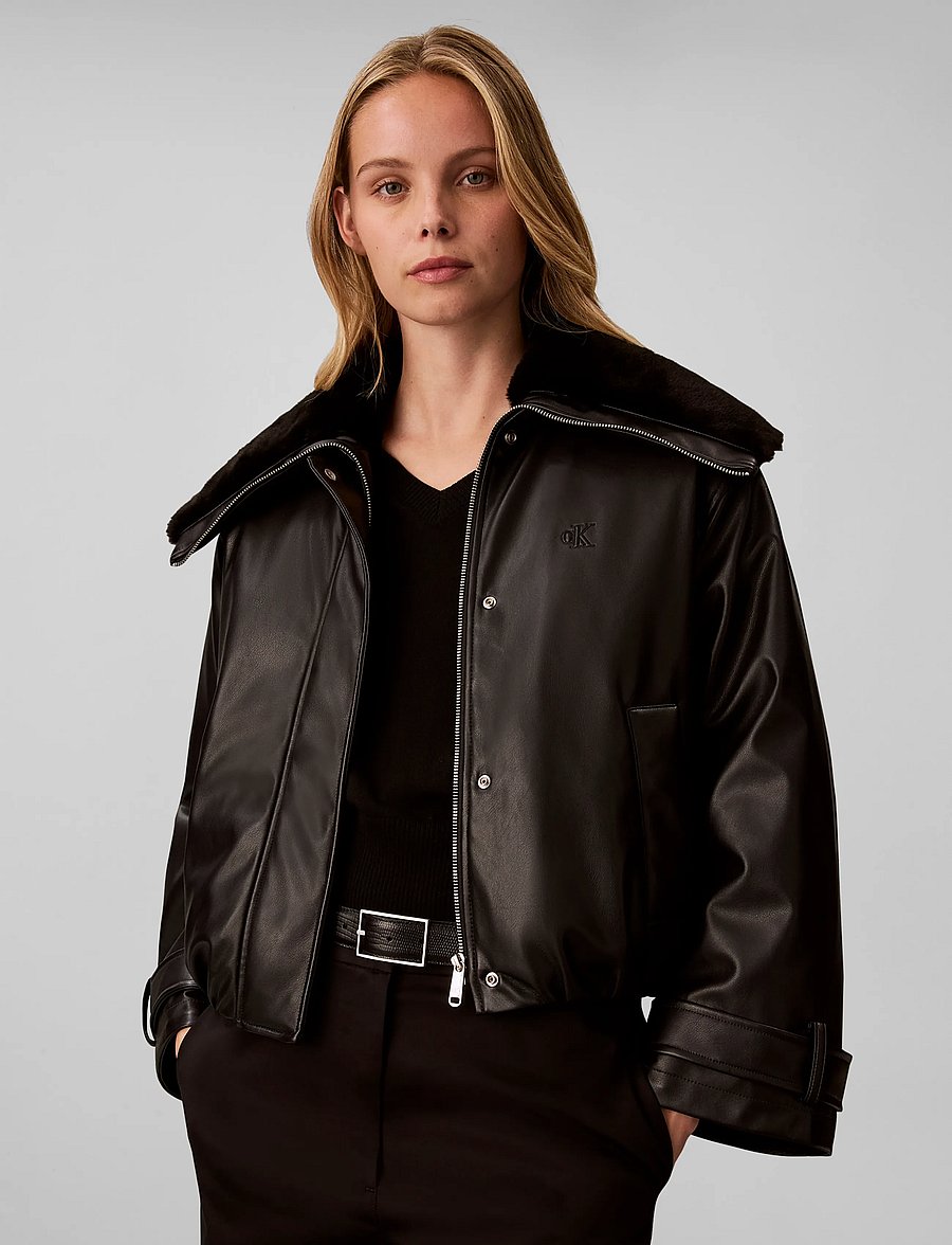 Calvin Klein Jeans - FAUX LEATHER SHORT FILLED BOMBER - winterjacken - black - 3