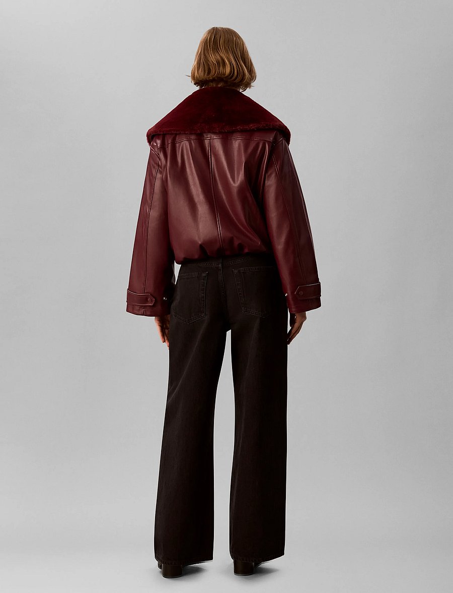 Calvin Klein Jeans - FAUX LEATHER SHORT FILLED BOMBER - vinterjakker - deep rouge - 2