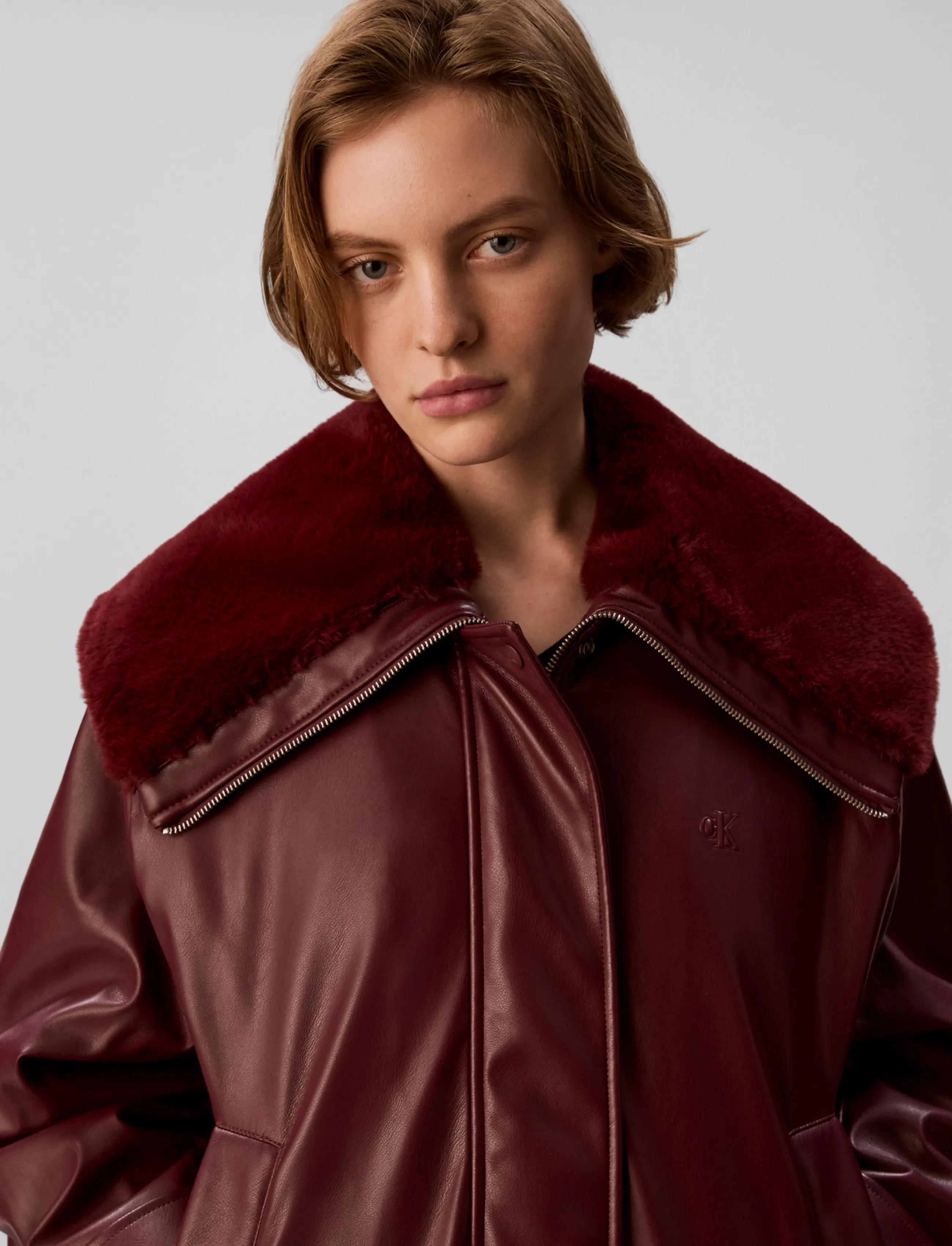 Calvin Klein Jeans - FAUX LEATHER SHORT FILLED BOMBER - vinterjakker - deep rouge - 3