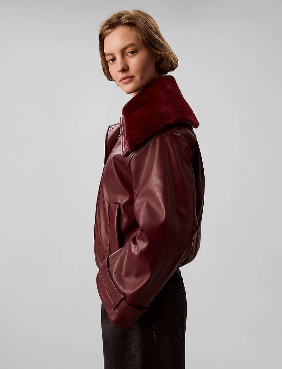 Calvin Klein Jeans - FAUX LEATHER SHORT FILLED BOMBER - vinterjakker - deep rouge - 5