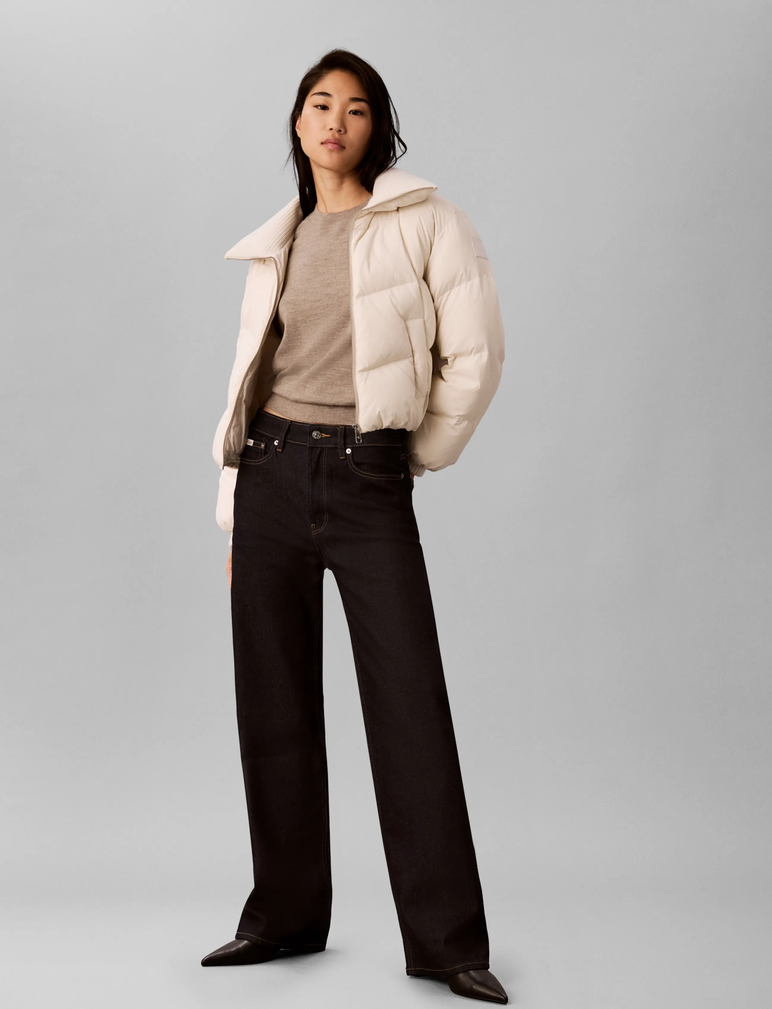 Calvin Klein Jeans NOVELTY QUILTED MW SHORT DOWN PU - Winter jackets - WHITE SAND / beige