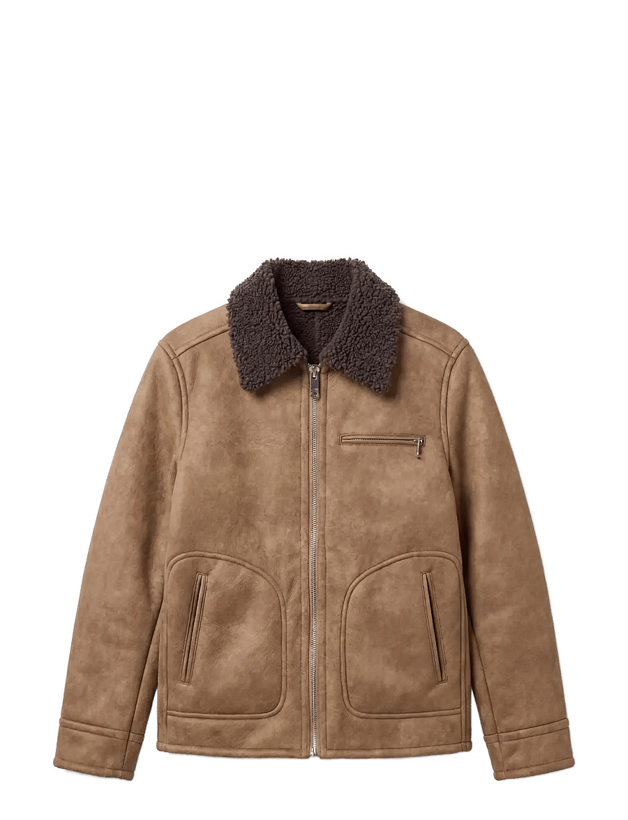 Calvin Klein Jeans - FAUX SHEARLING AVIATOR JACKET - brown leather with grey shearling - 1
