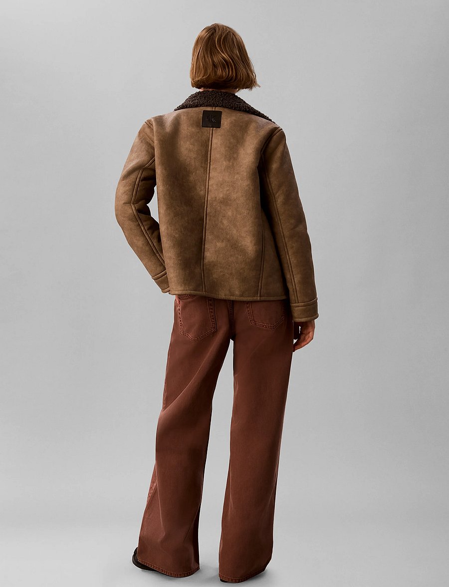 Calvin Klein Jeans - FAUX SHEARLING AVIATOR JACKET - brown leather with grey shearling - 2