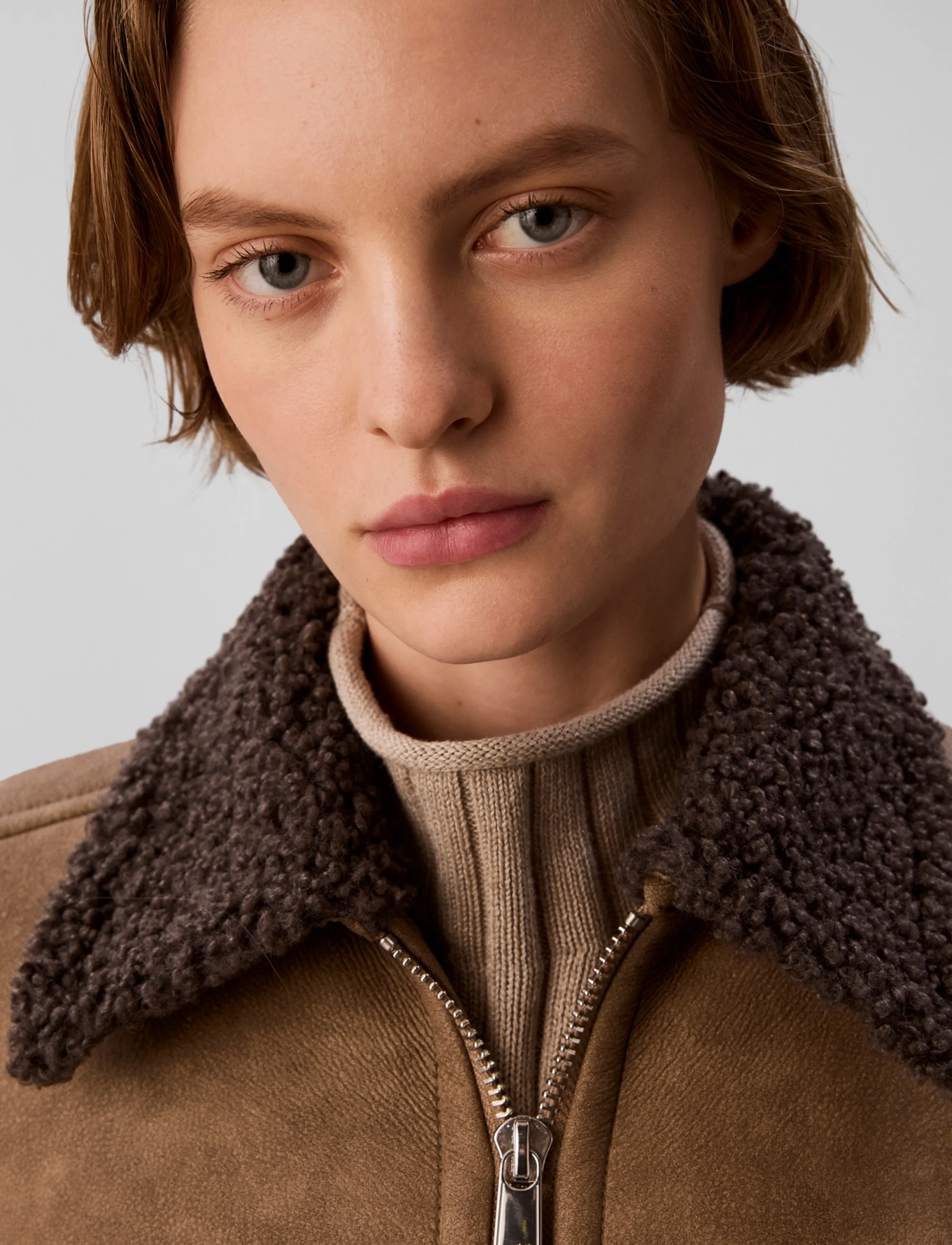Calvin Klein Jeans - FAUX SHEARLING AVIATOR JACKET - brown leather with grey shearling - 4