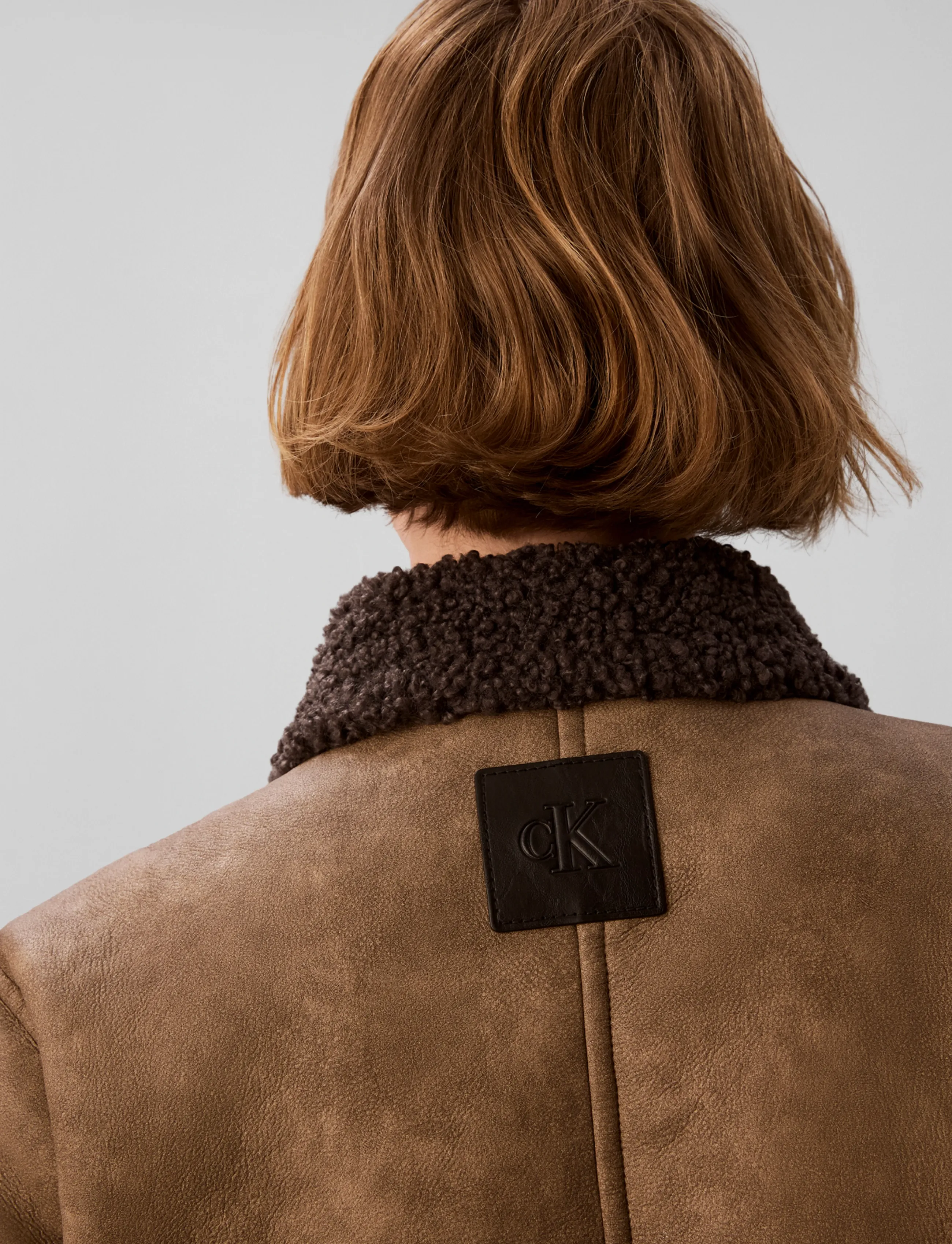 Calvin Klein Jeans - FAUX SHEARLING AVIATOR JACKET - brown leather with grey shearling - 5