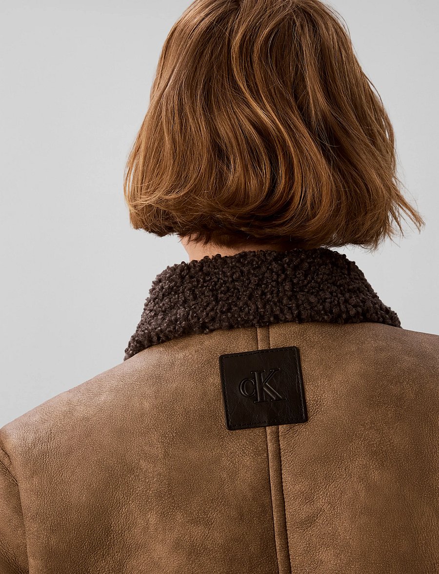 Calvin Klein Jeans - FAUX SHEARLING AVIATOR JACKET - brown leather with grey shearling - 5