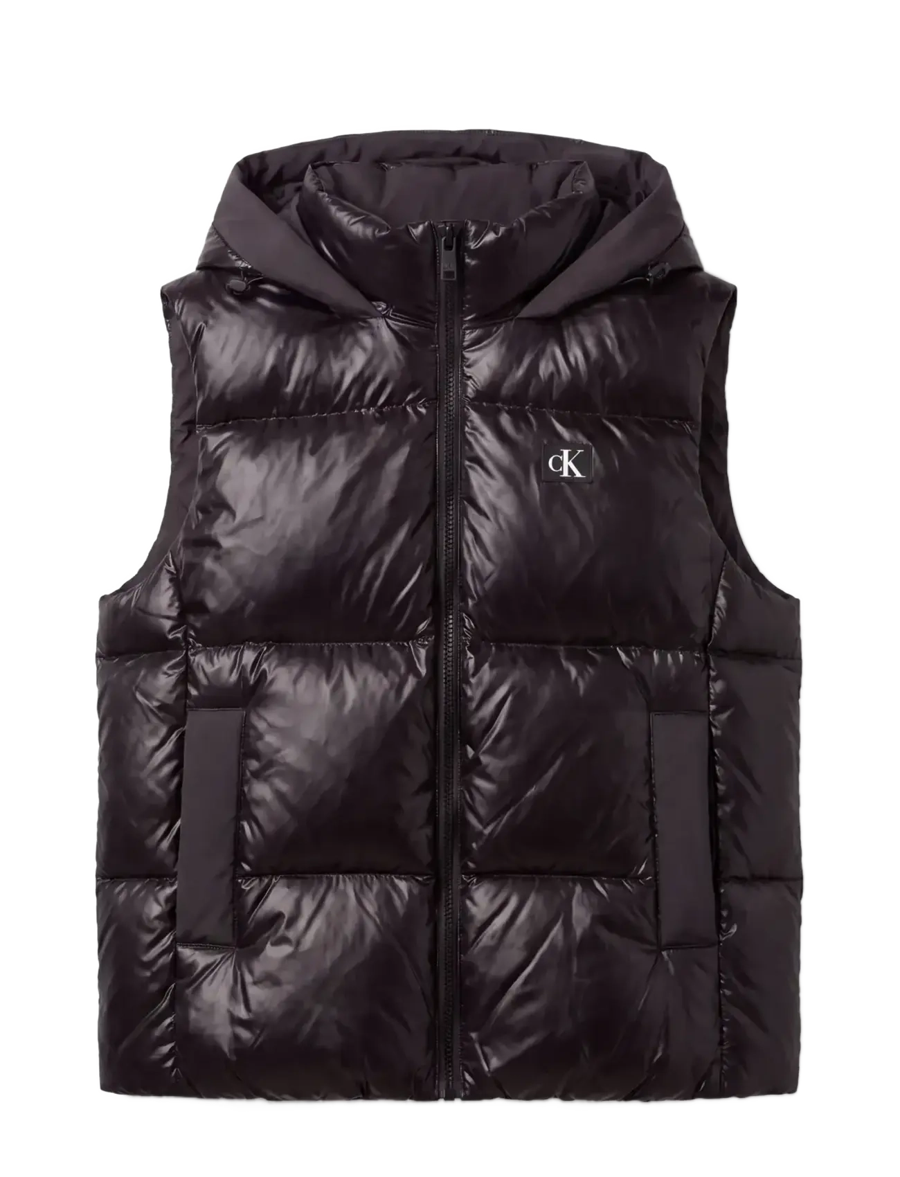 Calvin Klein Jeans SHINE MW LOGO HOODED DOWN VEST - Puffer vests - BLACK / black