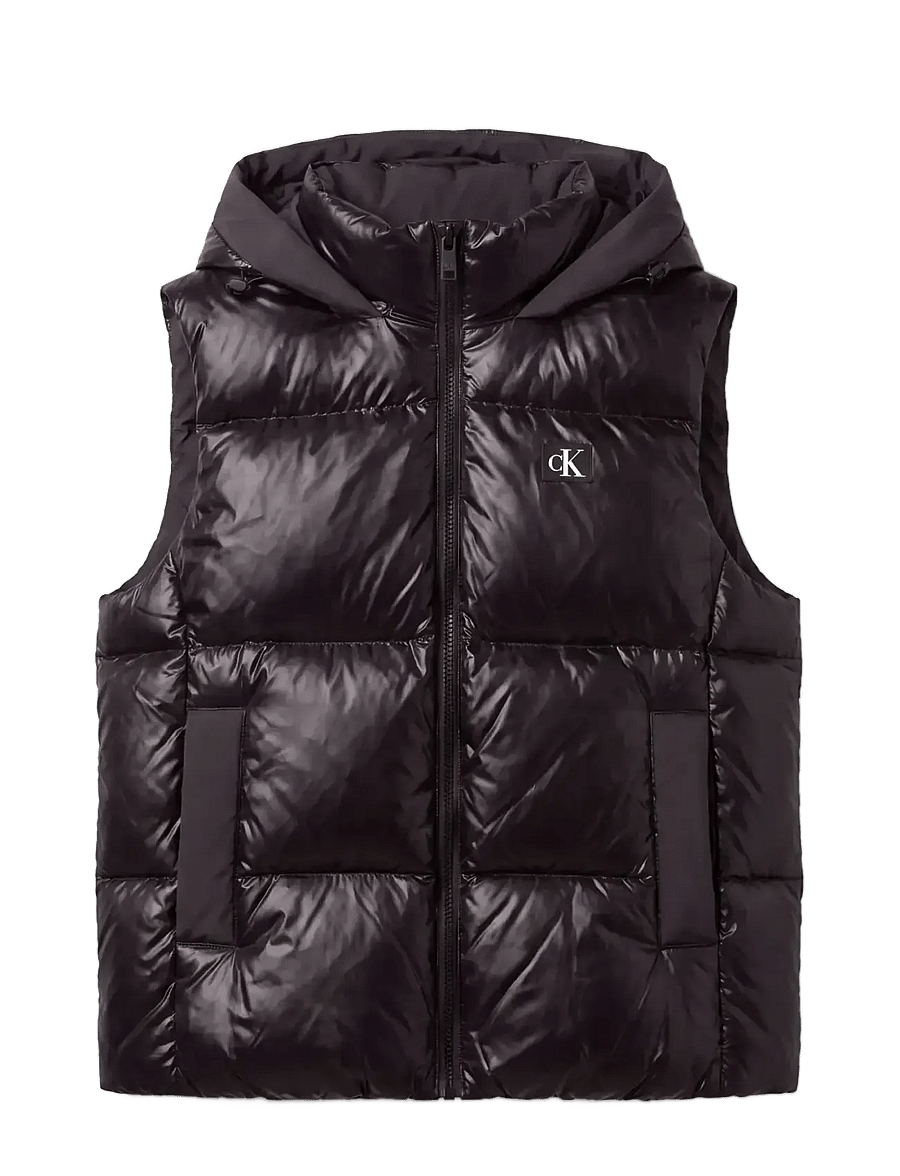 Calvin Klein Jeans - SHINE MW LOGO HOODED DOWN VEST - puffer vests - black - 1