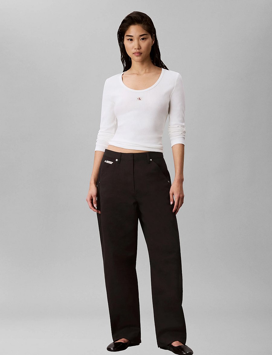 Calvin Klein Jeans - HRTG LBL MW CT TWILL PAINTER PNT - straight leg trousers - black - 0