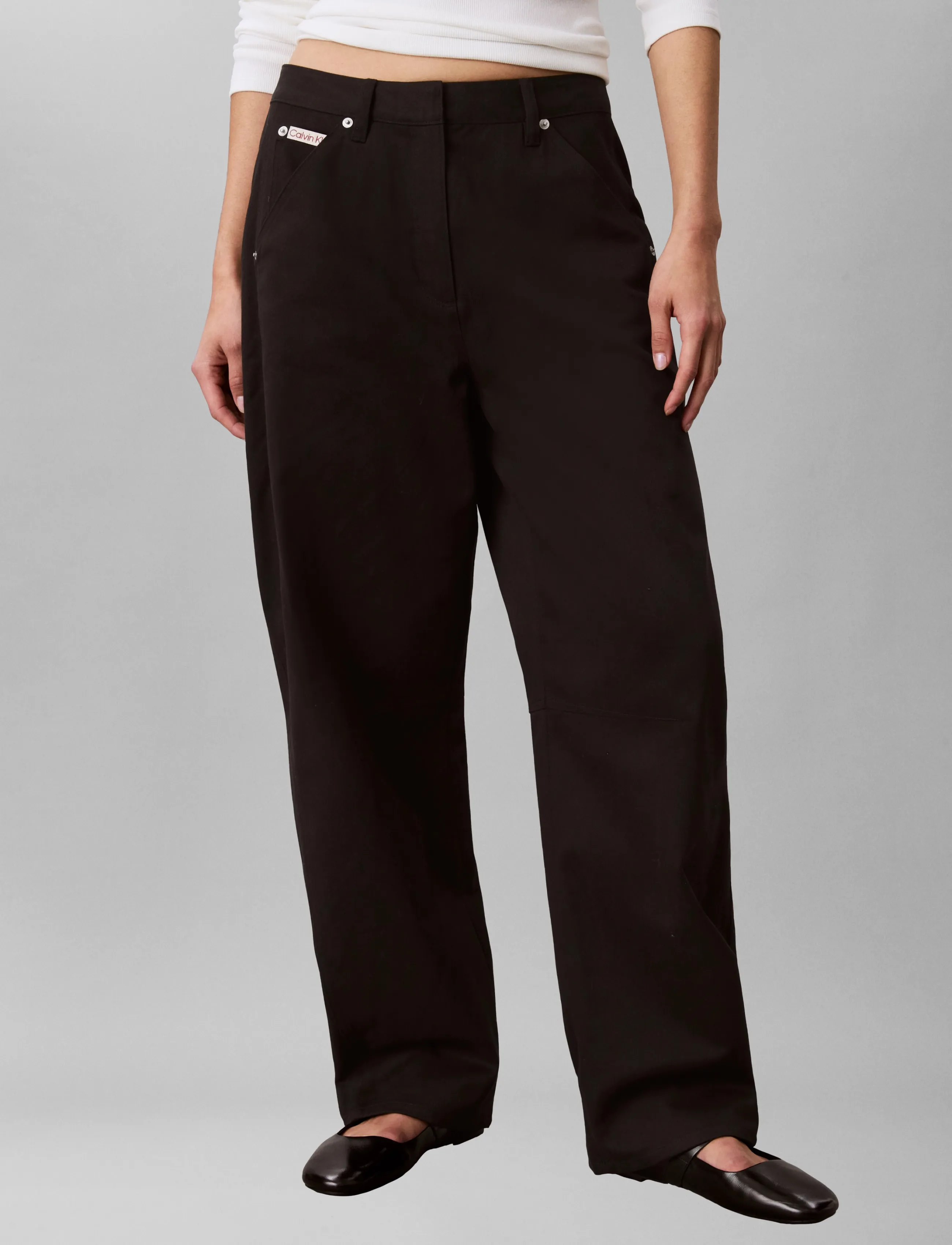 Calvin Klein Jeans - HRTG LBL MW CT TWILL PAINTER PNT - straight leg trousers - black - 3