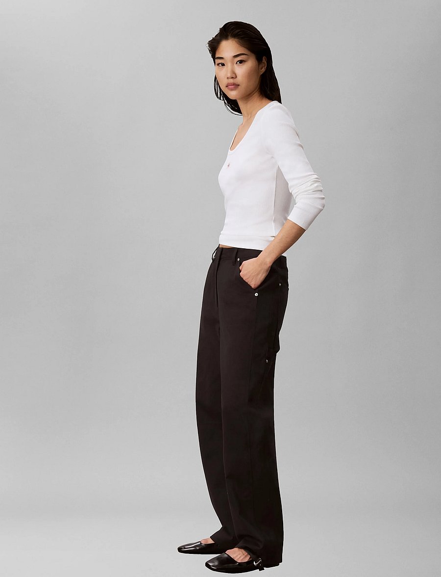Calvin Klein Jeans - HRTG LBL MW CT TWILL PAINTER PNT - straight leg trousers - black - 5