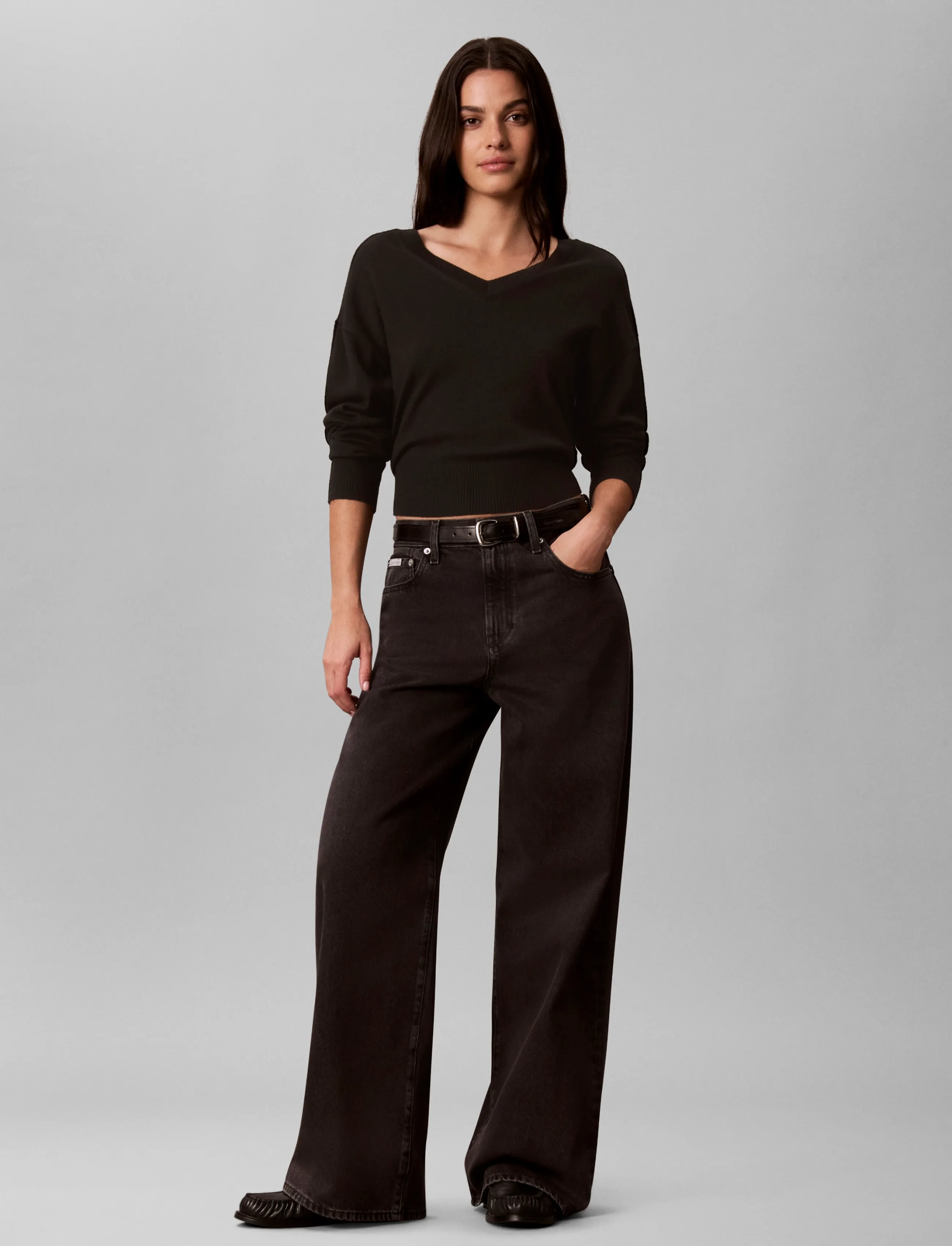 Calvin Klein Jeans RELAXED WIDE LEG WASHED NIGHT - Denim - WASHED NIGHT / burgundy