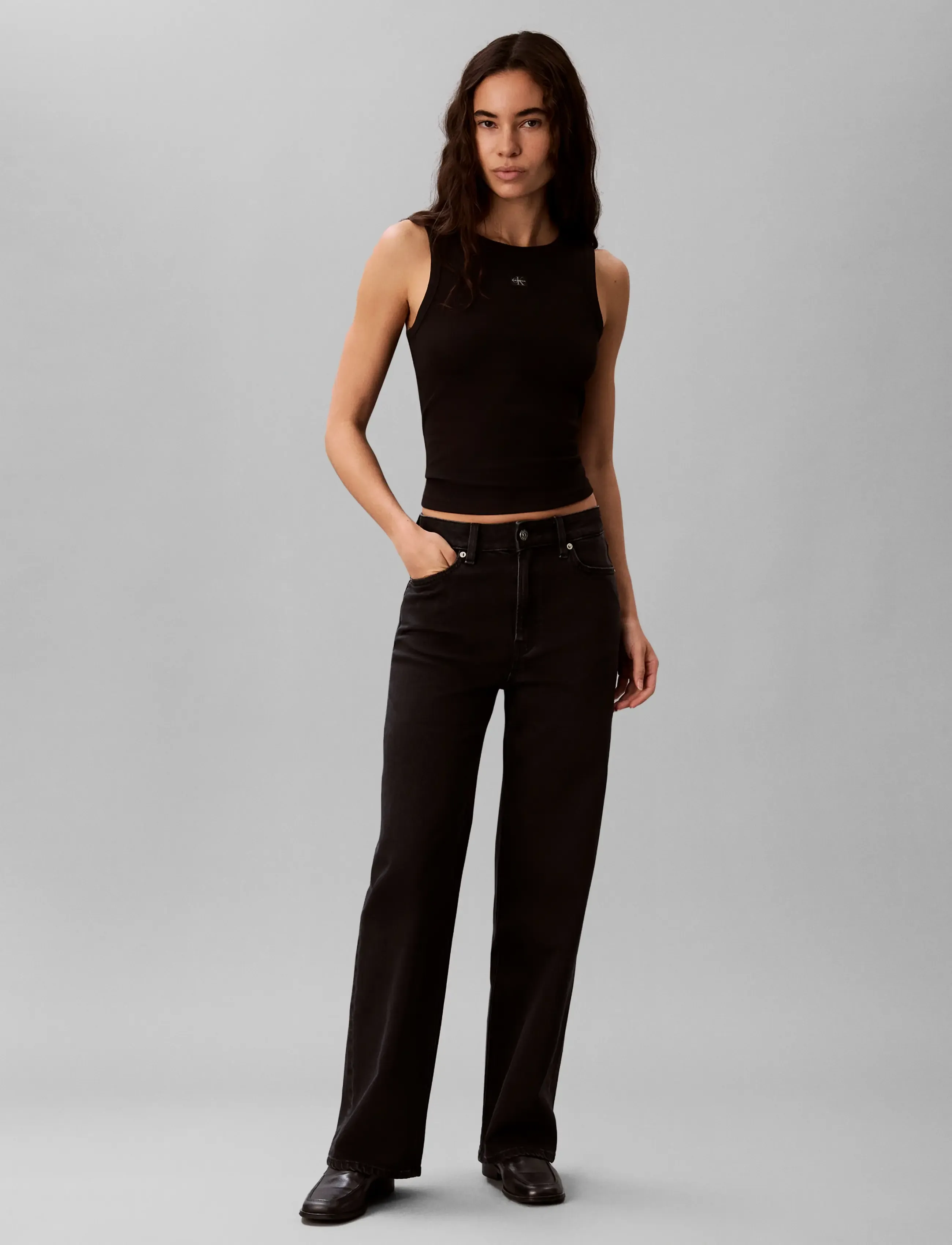 Calvin Klein Jeans HIGH RISE LOOSE JEAN SOFT BLACK - Brede jeans - SOFT BLACK / black