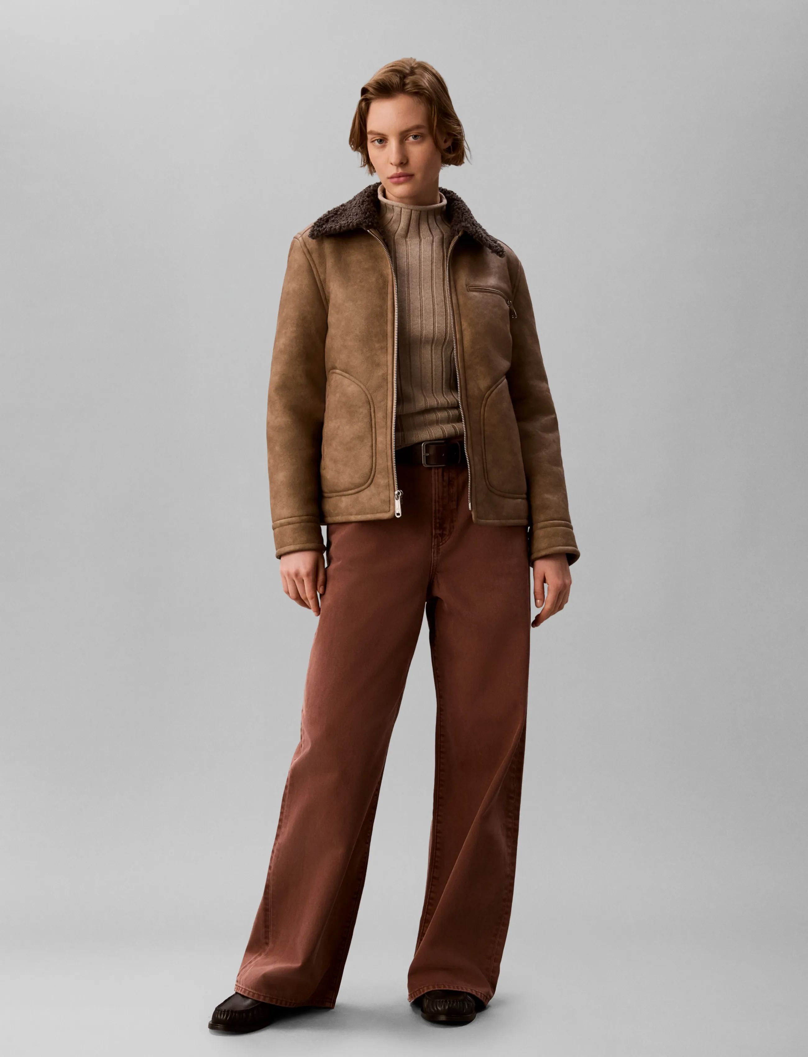 Calvin Klein Jeans THE WIDE LEG FADED CLAY - Hosen mit weitem Bein - FADED CLAY / brown
