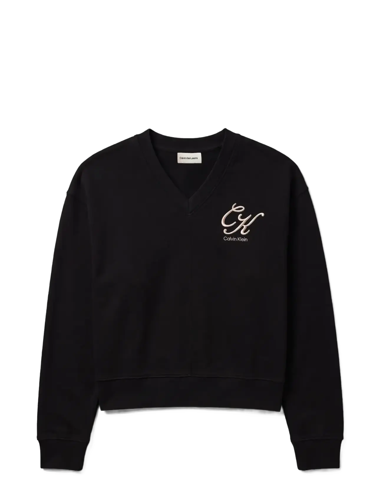 Calvin Klein Jeans - LS PREMIUM TERRY SCRIPT VNECK PO - sweatshirts - black - 1