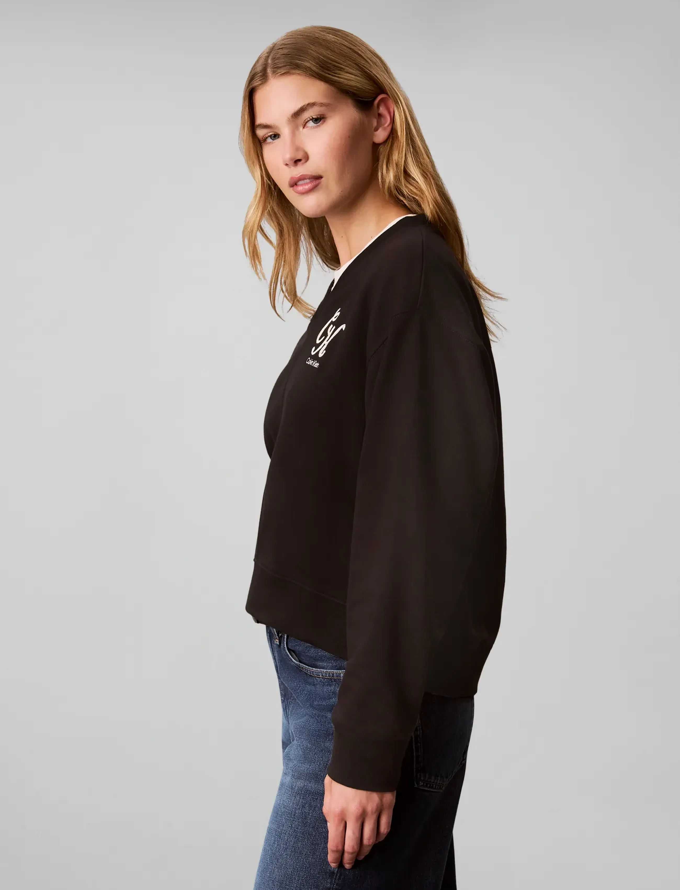 Calvin Klein Jeans Ls Premium Terry Script Vneck Po tröjor dam – bild 5