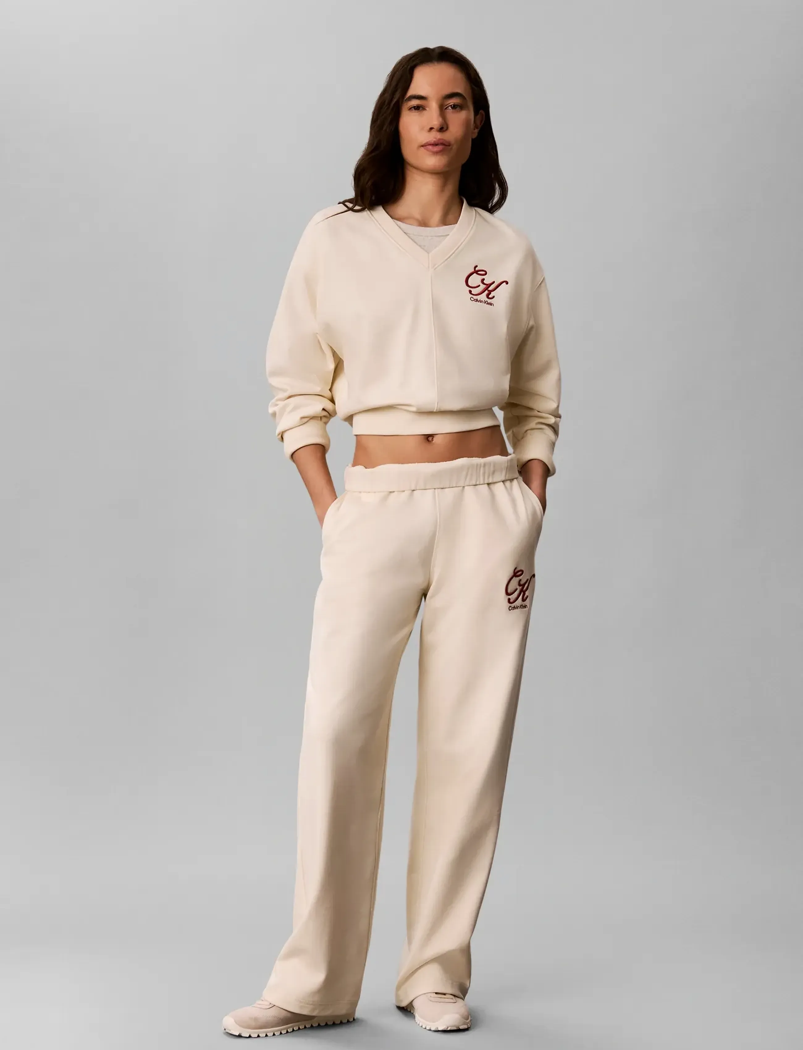 Calvin Klein Jeans LS PREMIUM TERRY SCRIPT VNECK PO - Sweatshirts & Kapuzenpullover - TURTLEDOVE / cream