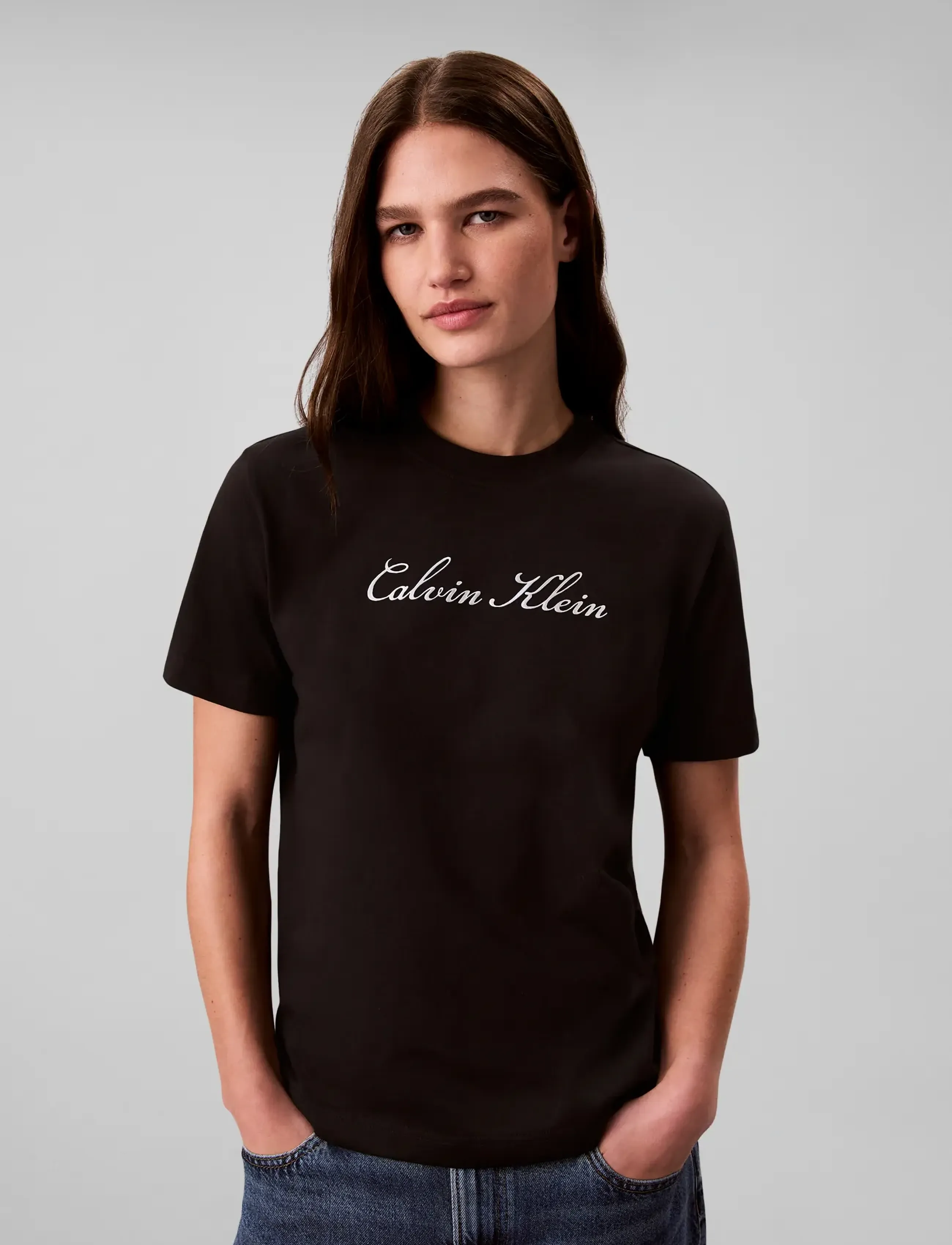 Calvin Klein Jeans SS CLASSIC SCRIPT LOGO TEE - T-Shirts & Tops - BLACK / black
