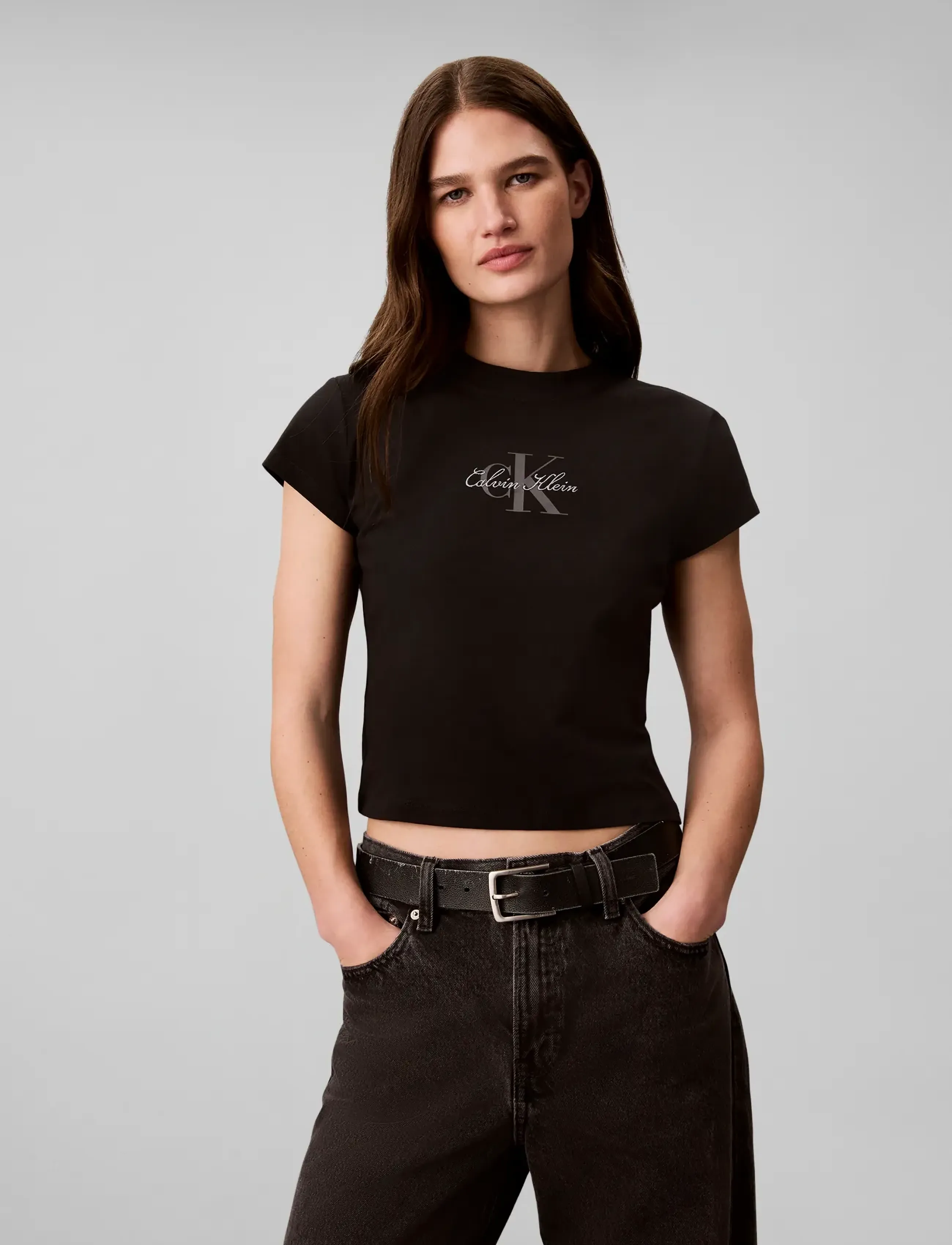 Calvin Klein Jeans - SS SLIM FIT BABY MONOLOGO SCRIPT - t-shirts - black - 3