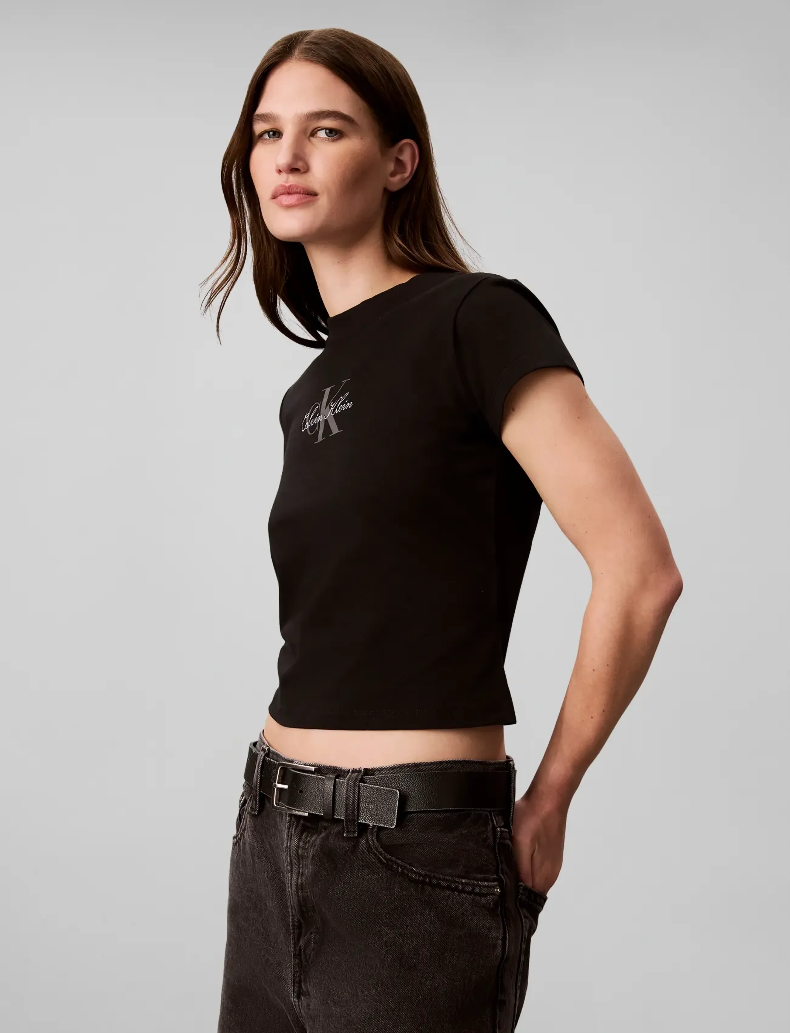 Calvin Klein Jeans Ss Slim Fit Baby Monologo Script t-shirts dam – bild 5