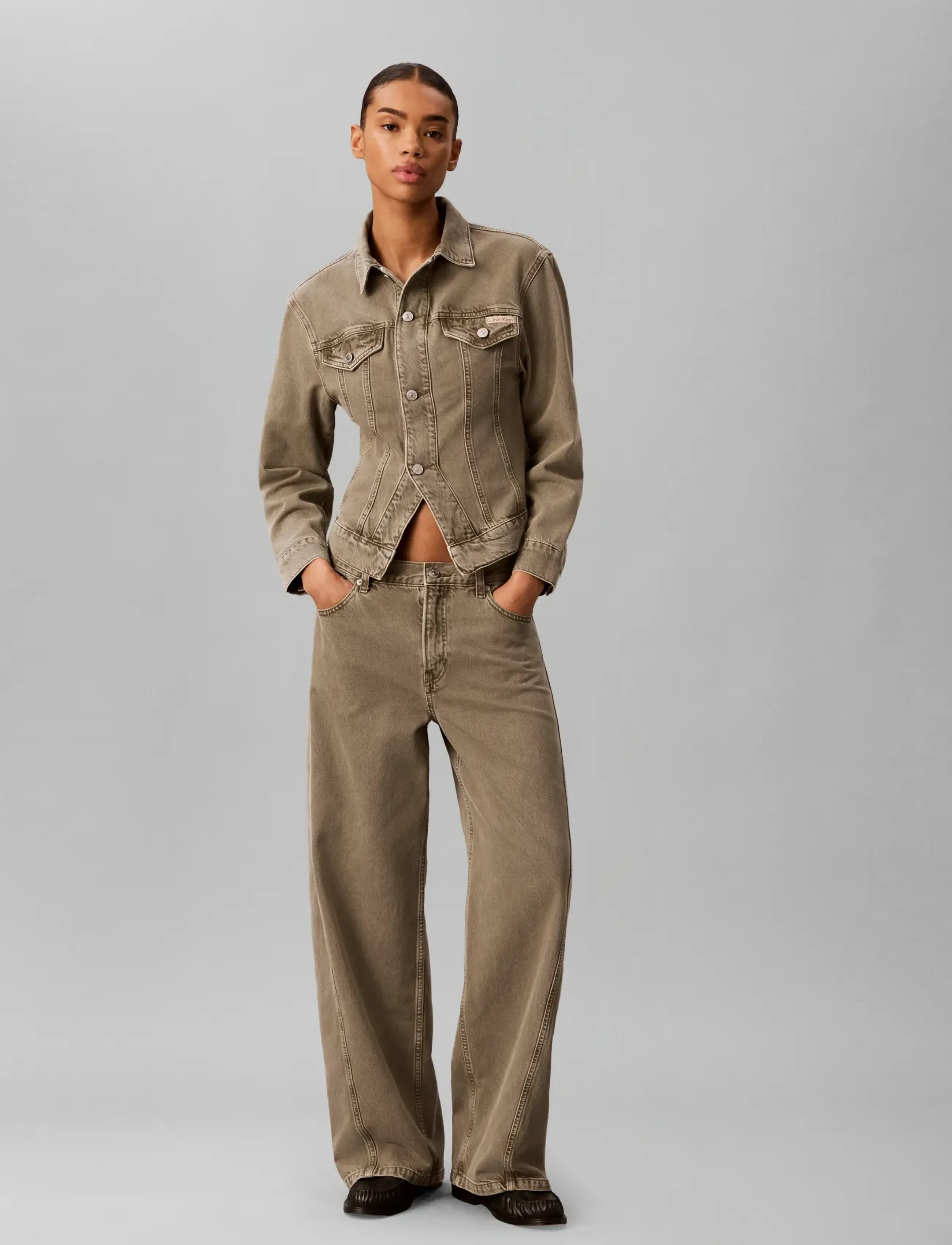 Calvin Klein Jeans CINCHED PEPLUM JACKET FADED OLIV - Jackets - FADED OLIVE / khaki/green