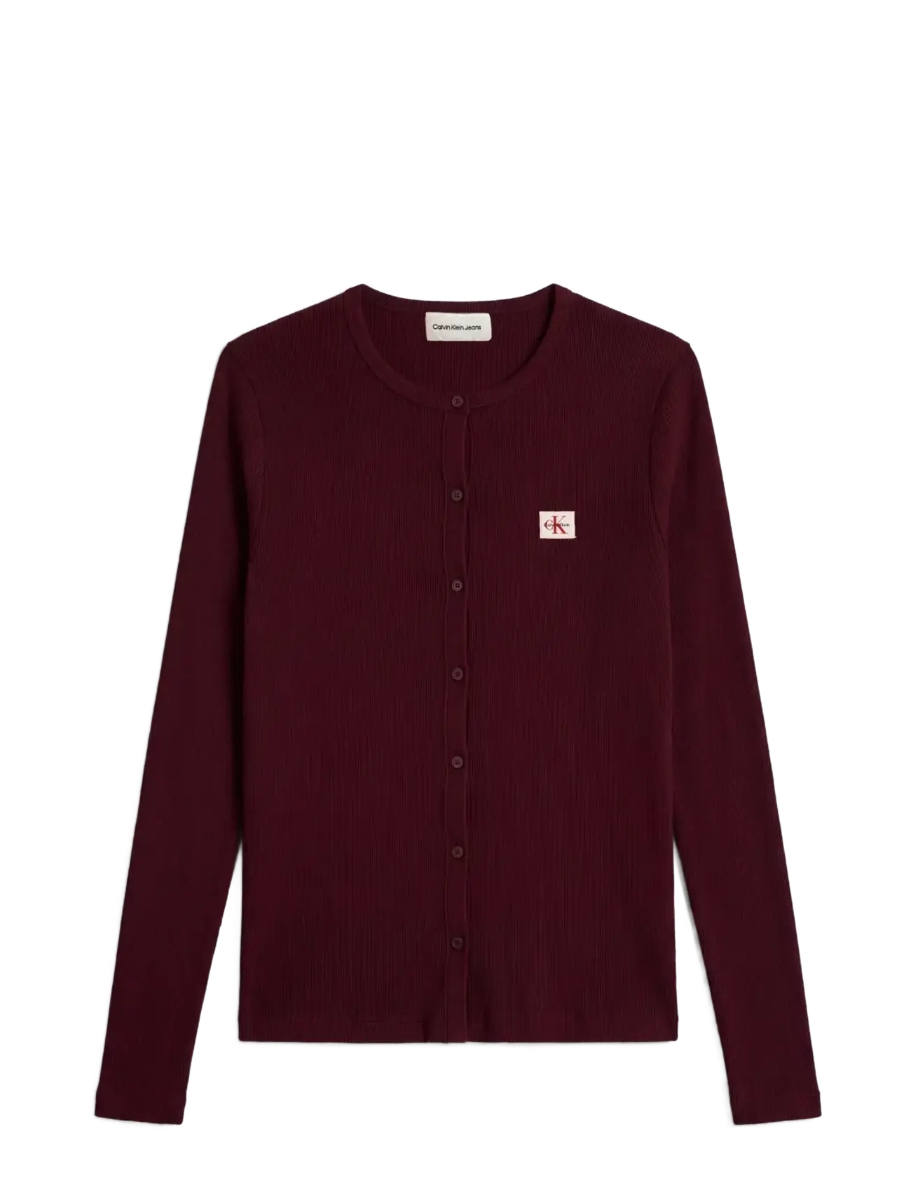 Calvin Klein Jeans LS WVN LABEL 2X2 BABY RIB CREW C - Strickjacken - RASPBERRY TRUFFLE / burgundy