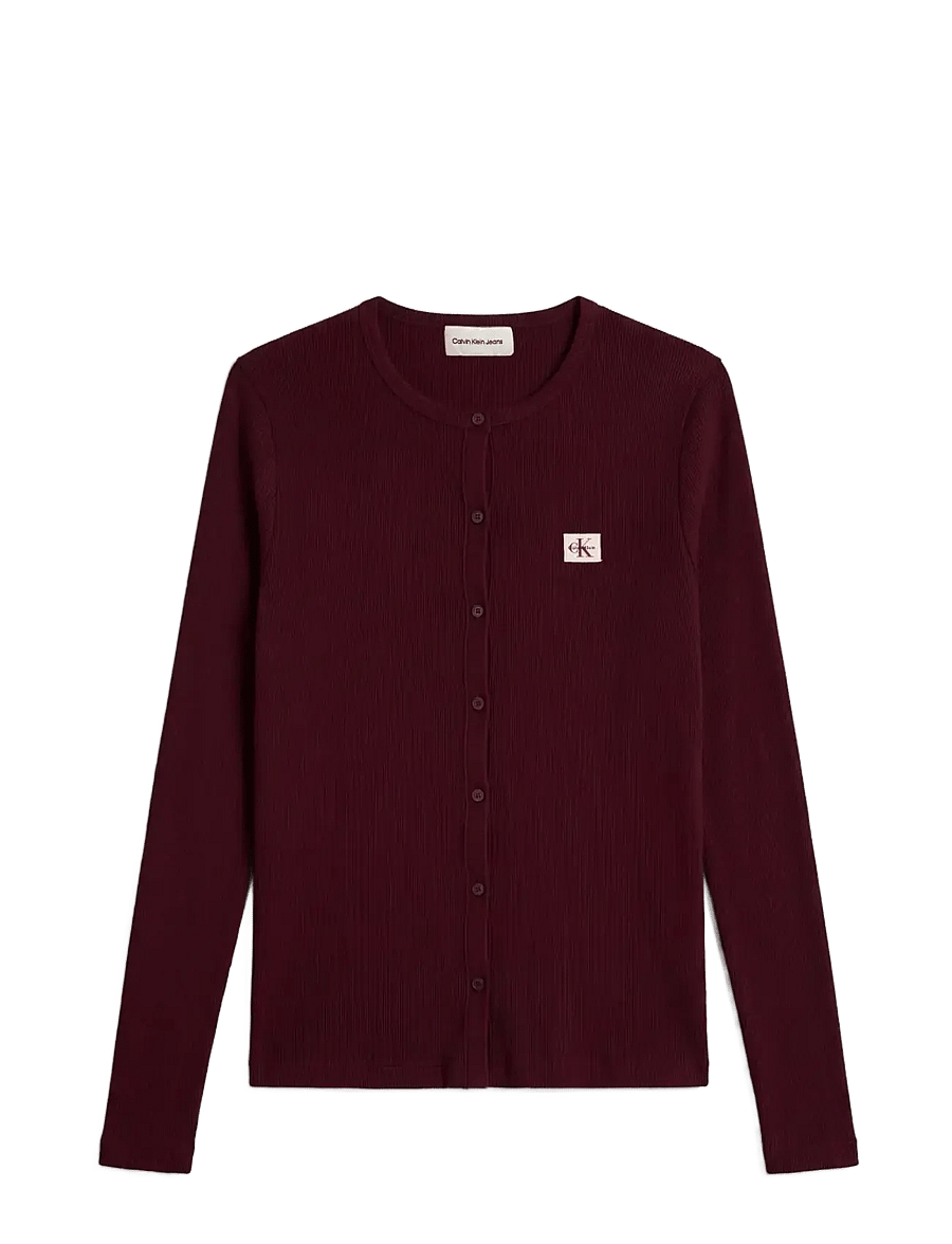 Calvin Klein Jeans - LS WVN LABEL 2X2 BABY RIB CREW C - raspberry truffle - 1