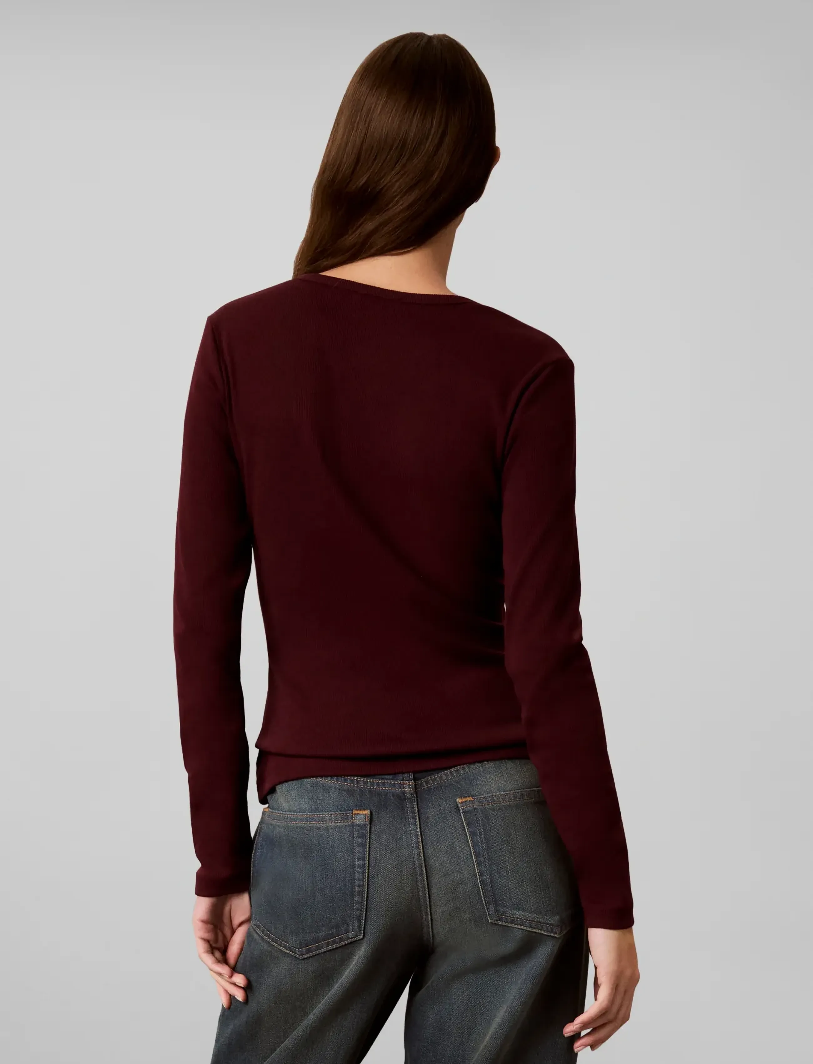 Calvin Klein Jeans - LS WVN LABEL 2X2 BABY RIB CREW C - raspberry truffle - 2