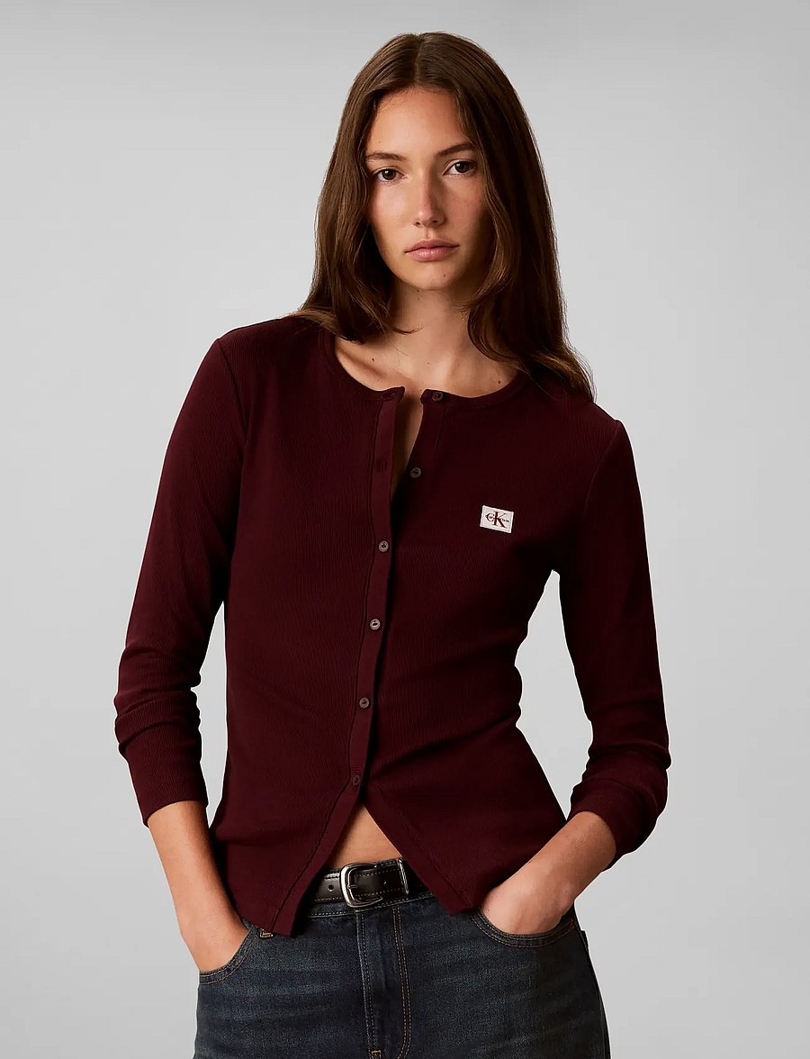 Calvin Klein Jeans - LS WVN LABEL 2X2 BABY RIB CREW C - raspberry truffle - 3