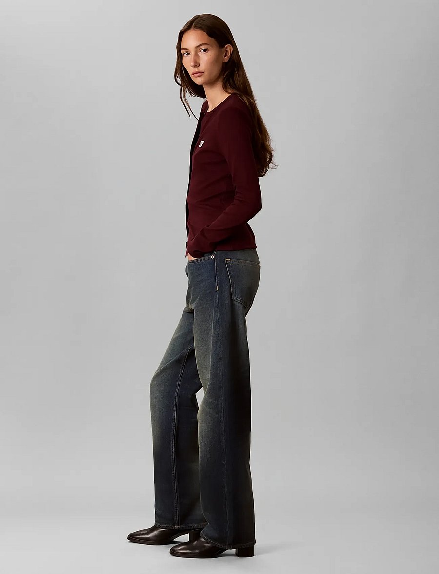 Calvin Klein Jeans - LS WVN LABEL 2X2 BABY RIB CREW C - raspberry truffle - 5