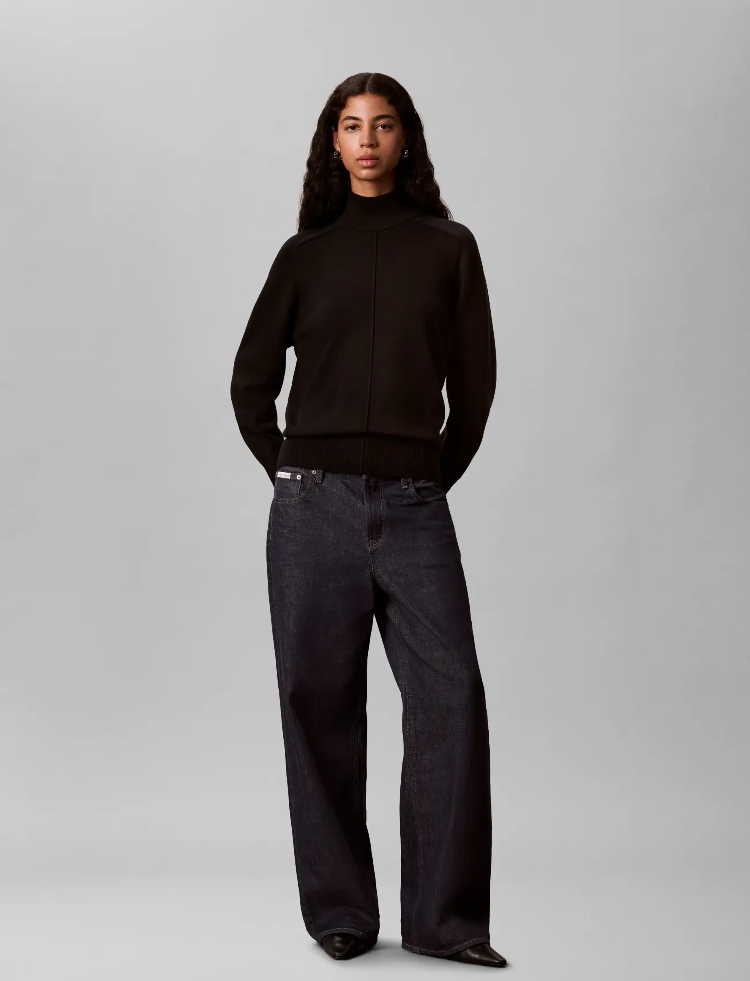 Calvin Klein Jeans WOVEN LABEL TNECK - Calvin Klein - BLACK / black