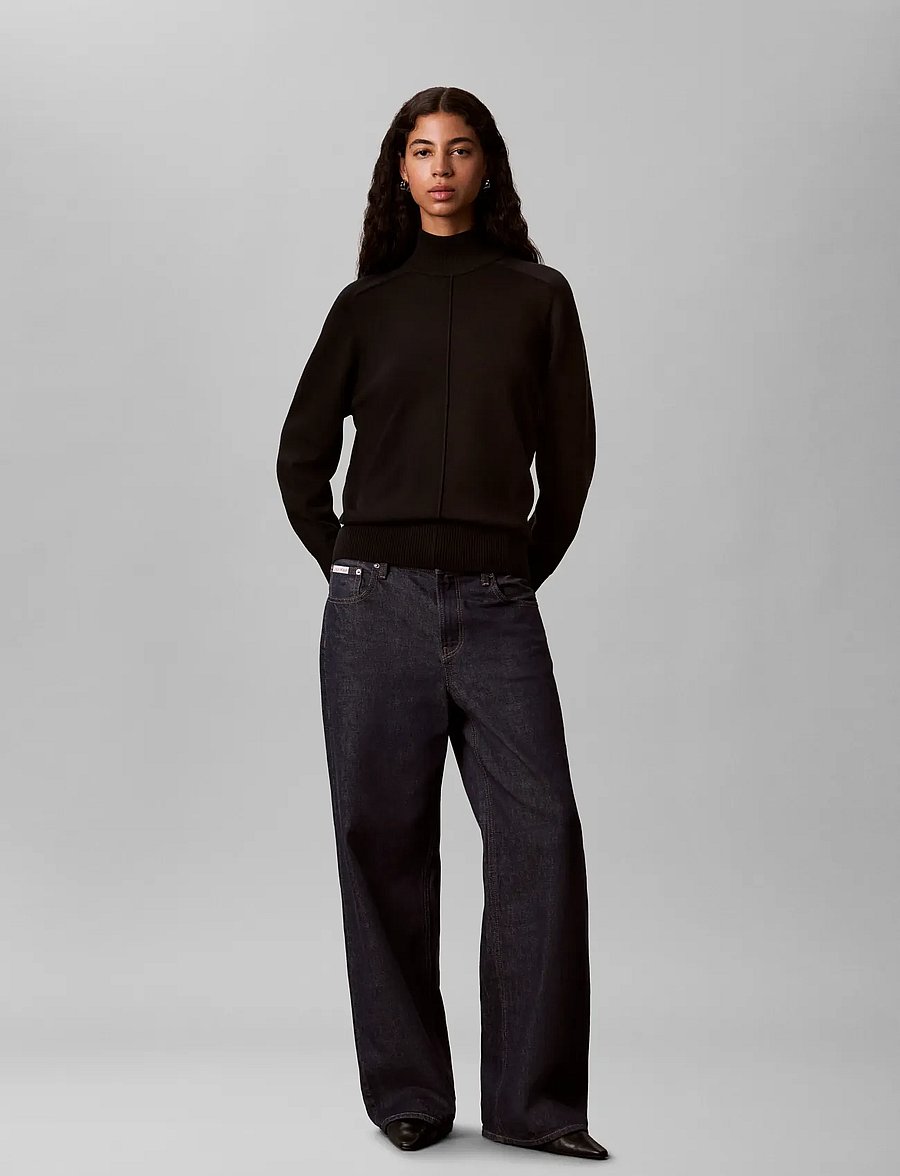 Calvin Klein Jeans - WOVEN LABEL TNECK - rullekraver - black - 0