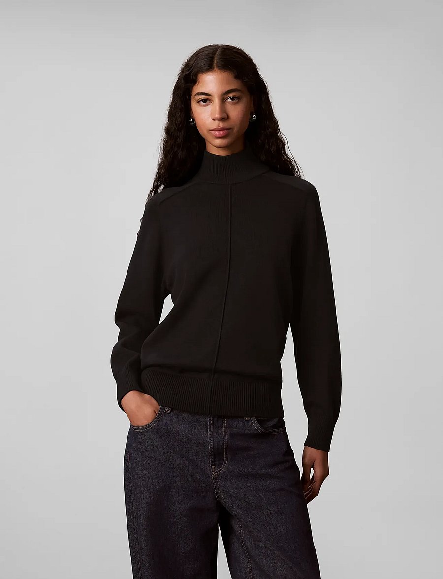 Calvin Klein Jeans - WOVEN LABEL TNECK - rullekraver - black - 3