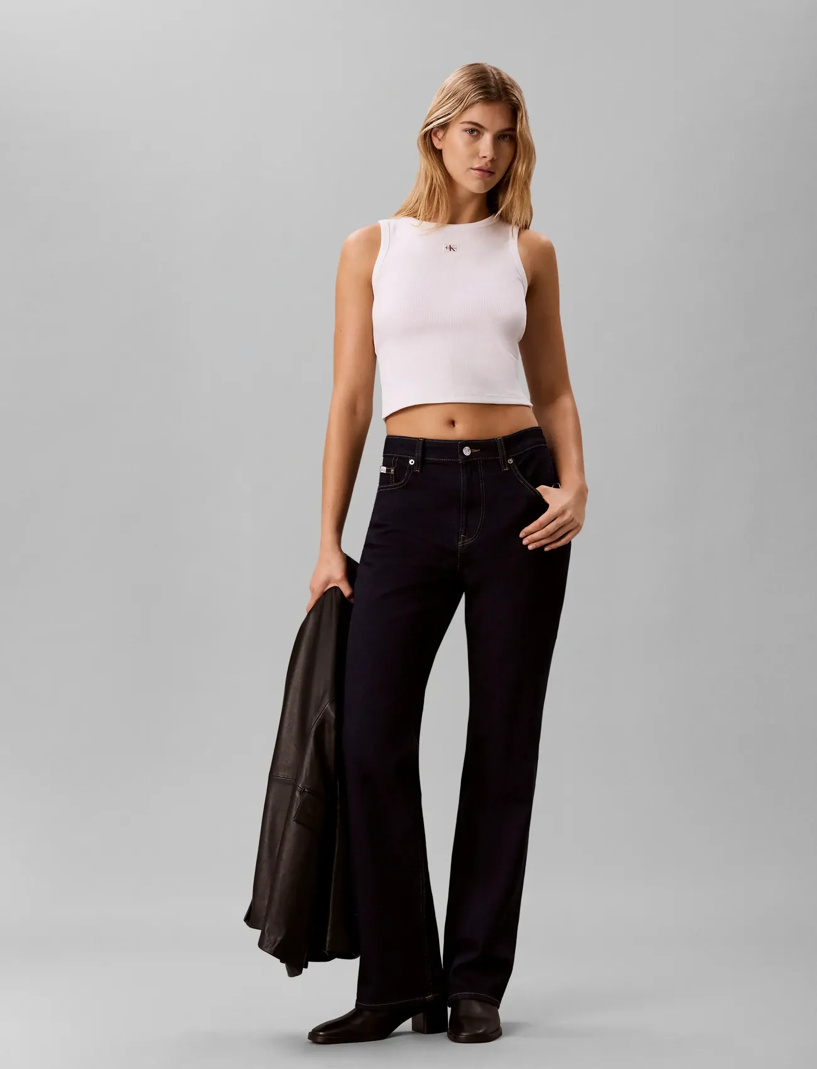 Calvin Klein Jeans HIGH RISE STRAIGHT CK CLASSIC RI - Riided - CK CLASSIC RINSE / navy