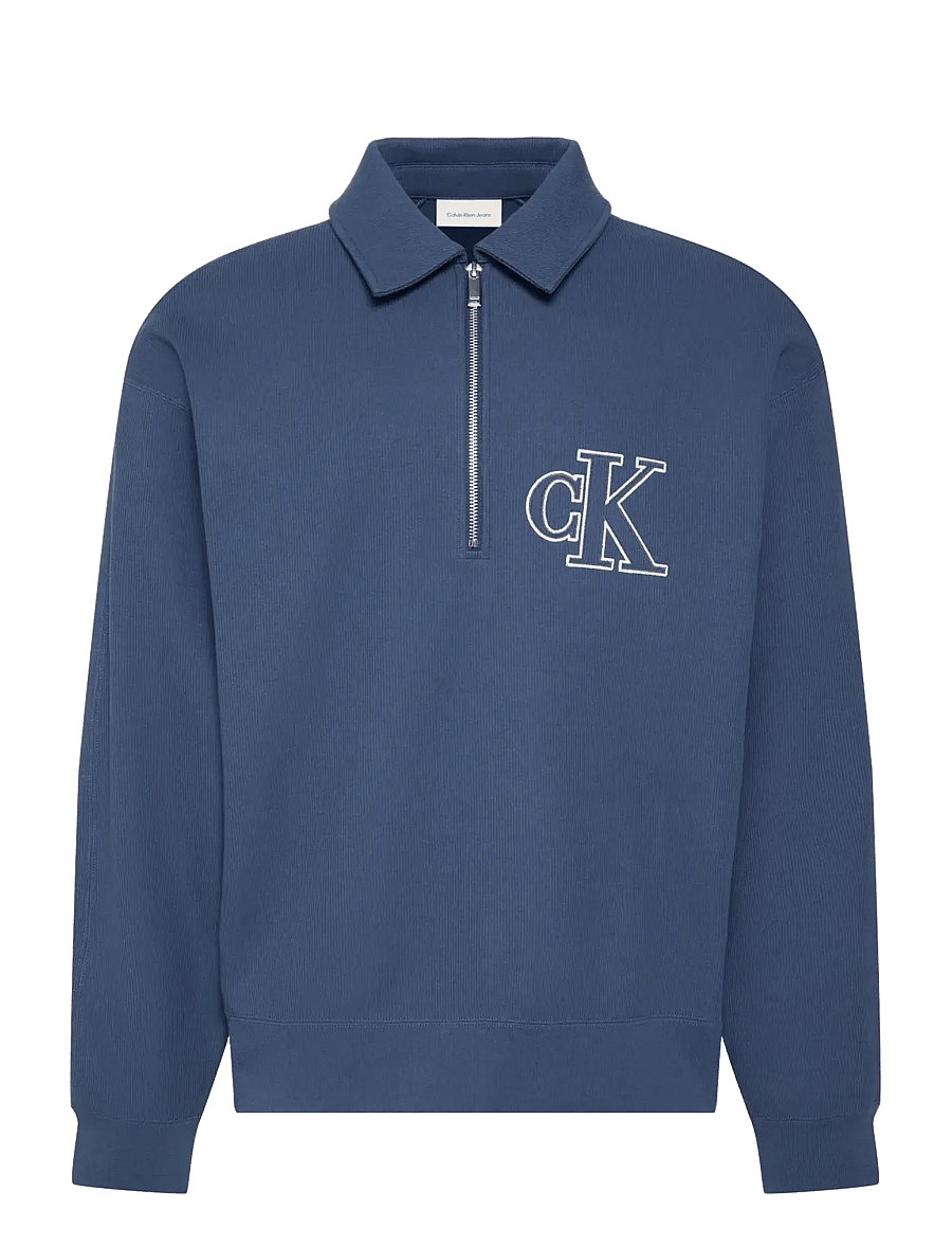 Calvin Klein Jeans - LS DBL KNIT RIB LOGO APPLIQUE ZI - poloer i strik med lange ærmer - dark denim - 1