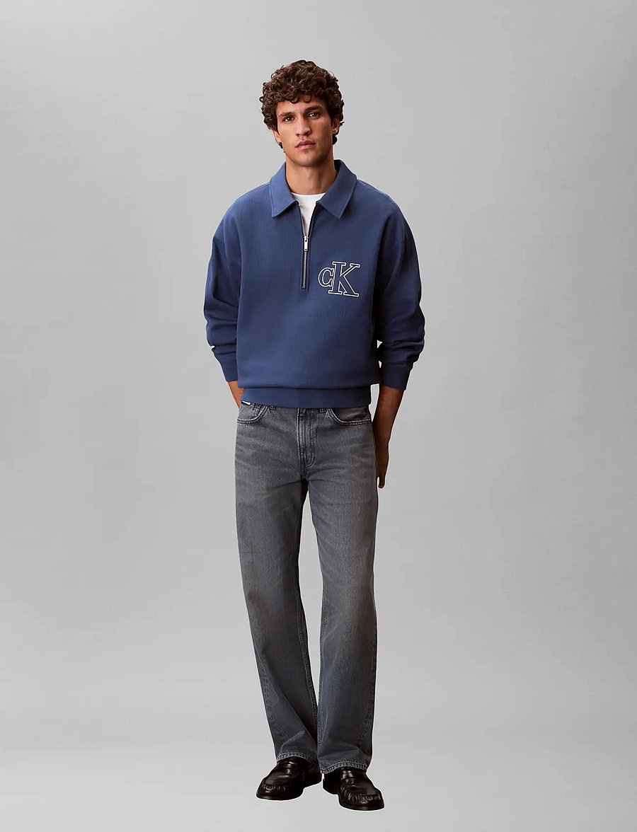 Calvin Klein Jeans - LS DBL KNIT RIB LOGO APPLIQUE ZI - poloer i strik med lange ærmer - dark denim - 0