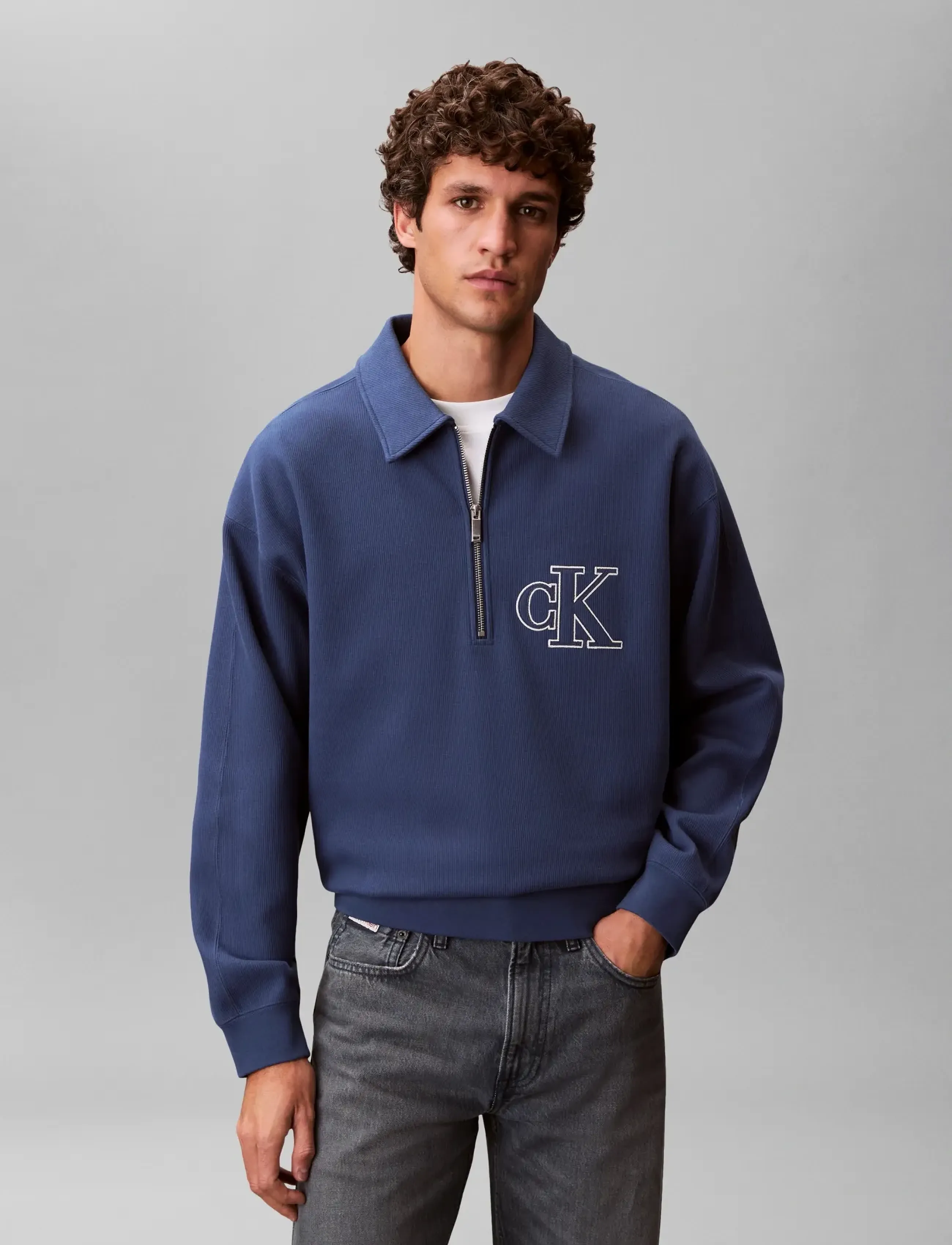 Calvin Klein Jeans - LS DBL KNIT RIB LOGO APPLIQUE ZI - poloer i strik med lange ærmer - dark denim - 3