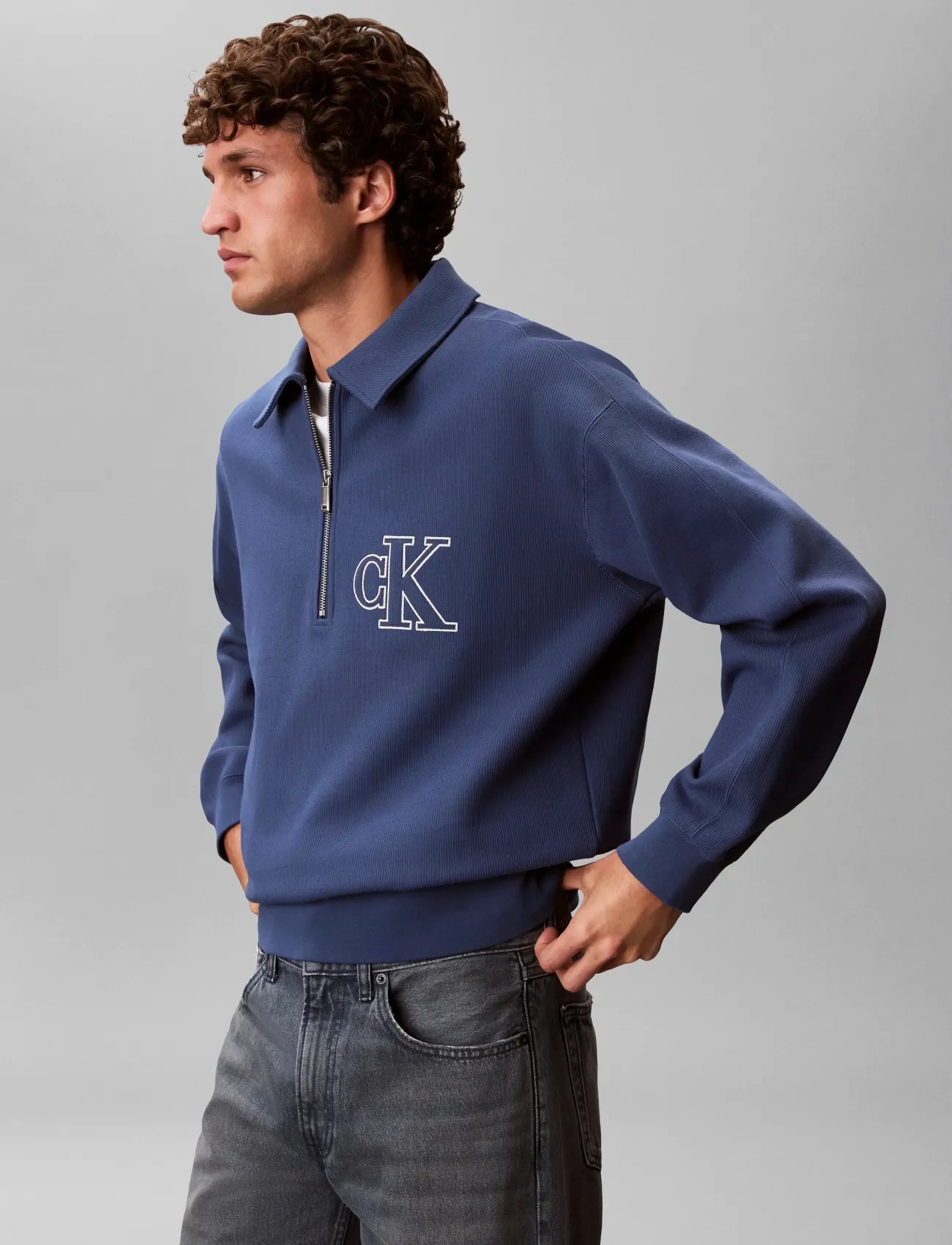 Calvin Klein Jeans - LS DBL KNIT RIB LOGO APPLIQUE ZI - poloer i strik med lange ærmer - dark denim - 4