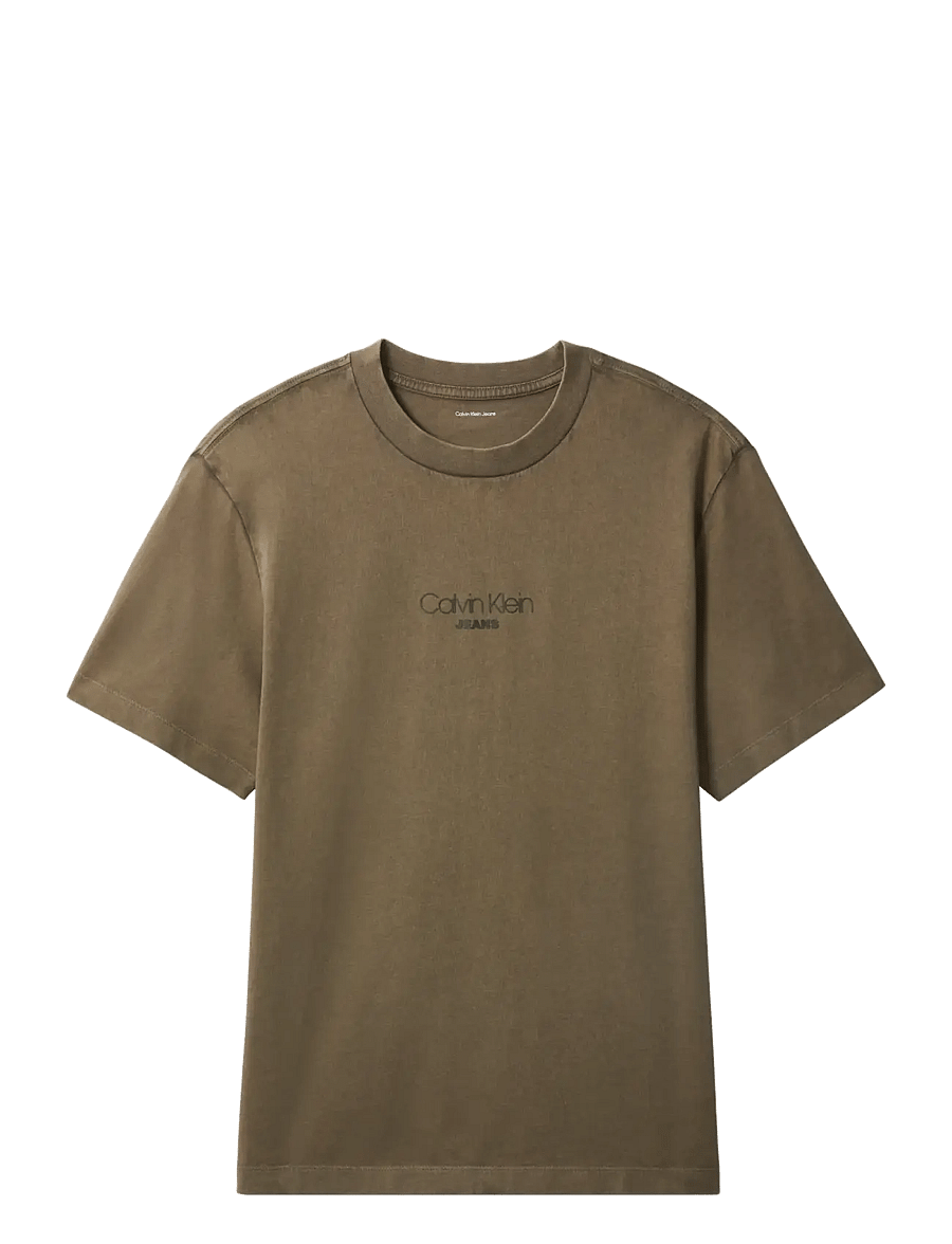 Calvin Klein Jeans - SS 20S ACID WASH GRAPHIC CREWNK - kortærmede t-shirts - dusty olive - 1