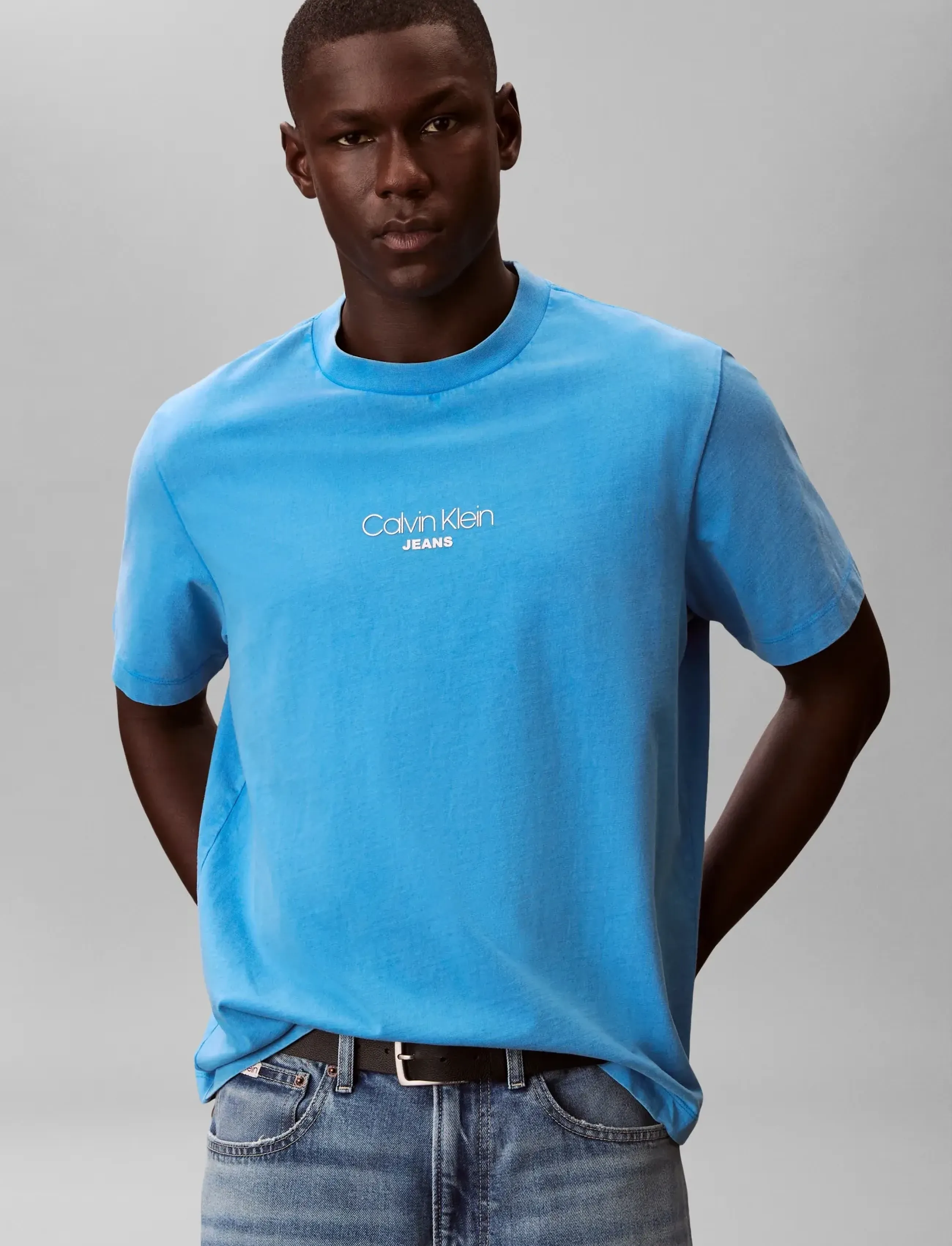 Calvin Klein Jeans - SS 20S ACID WASH GRAPHIC CREWNK - kortærmede t-shirts - french blue - 4