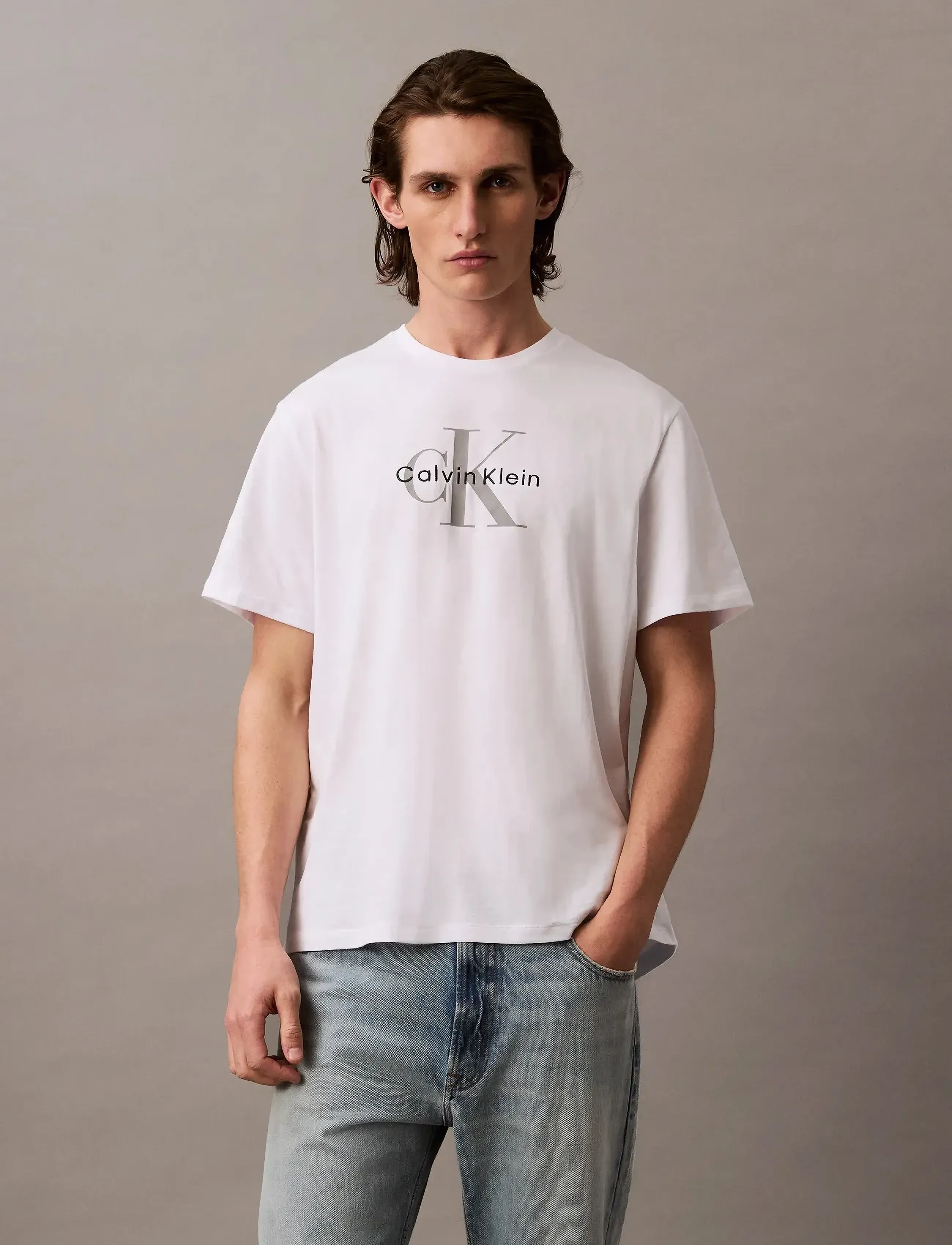 Calvin Klein Jeans Ss Hero Monologo Tee 20S, XXL, White, T-Shirts > Kortærmede, Herre